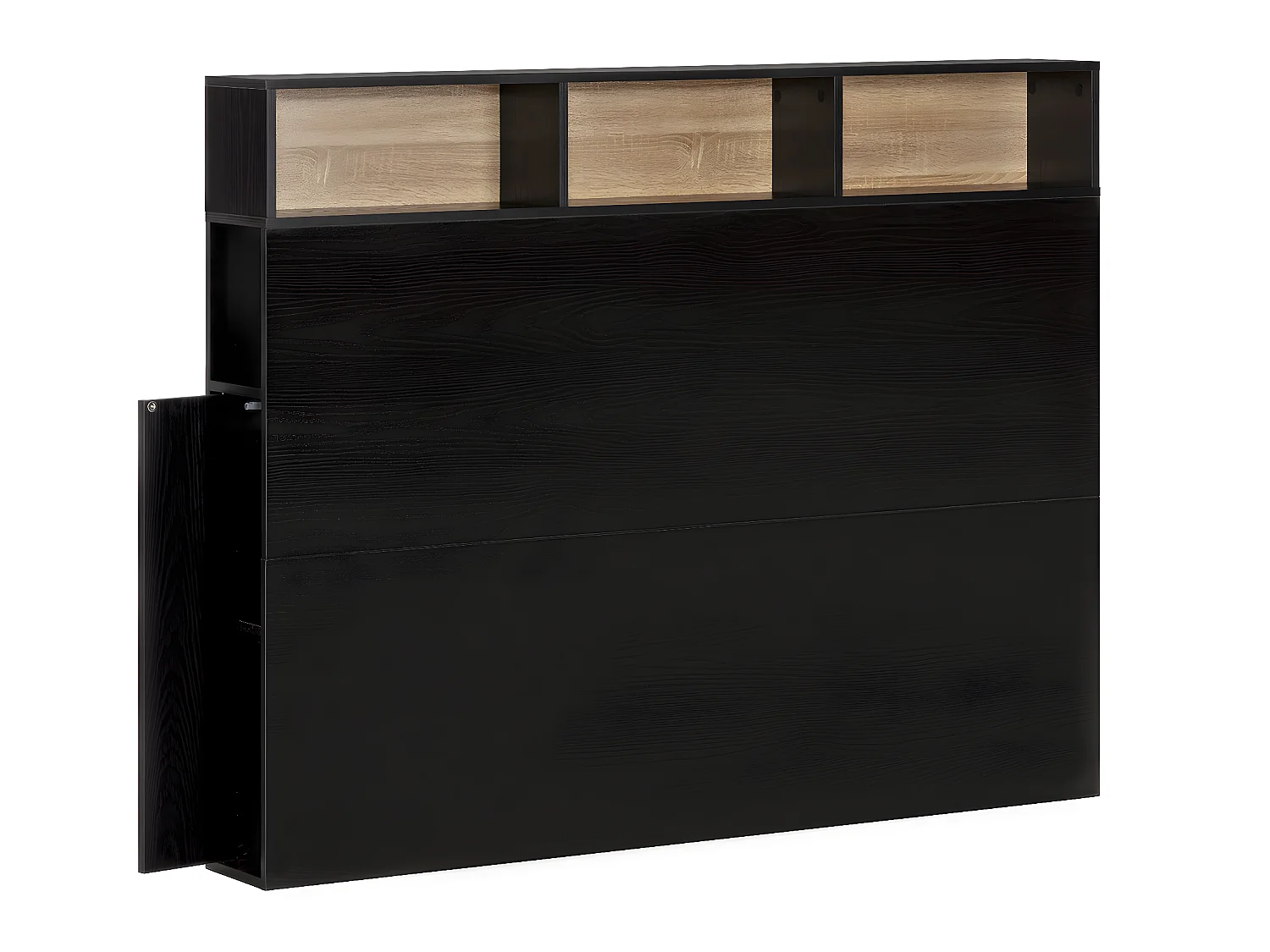 Bedhoofd Zeus 145 cm met opbergruimte Zwart, 2 Deuren 9 Vakken