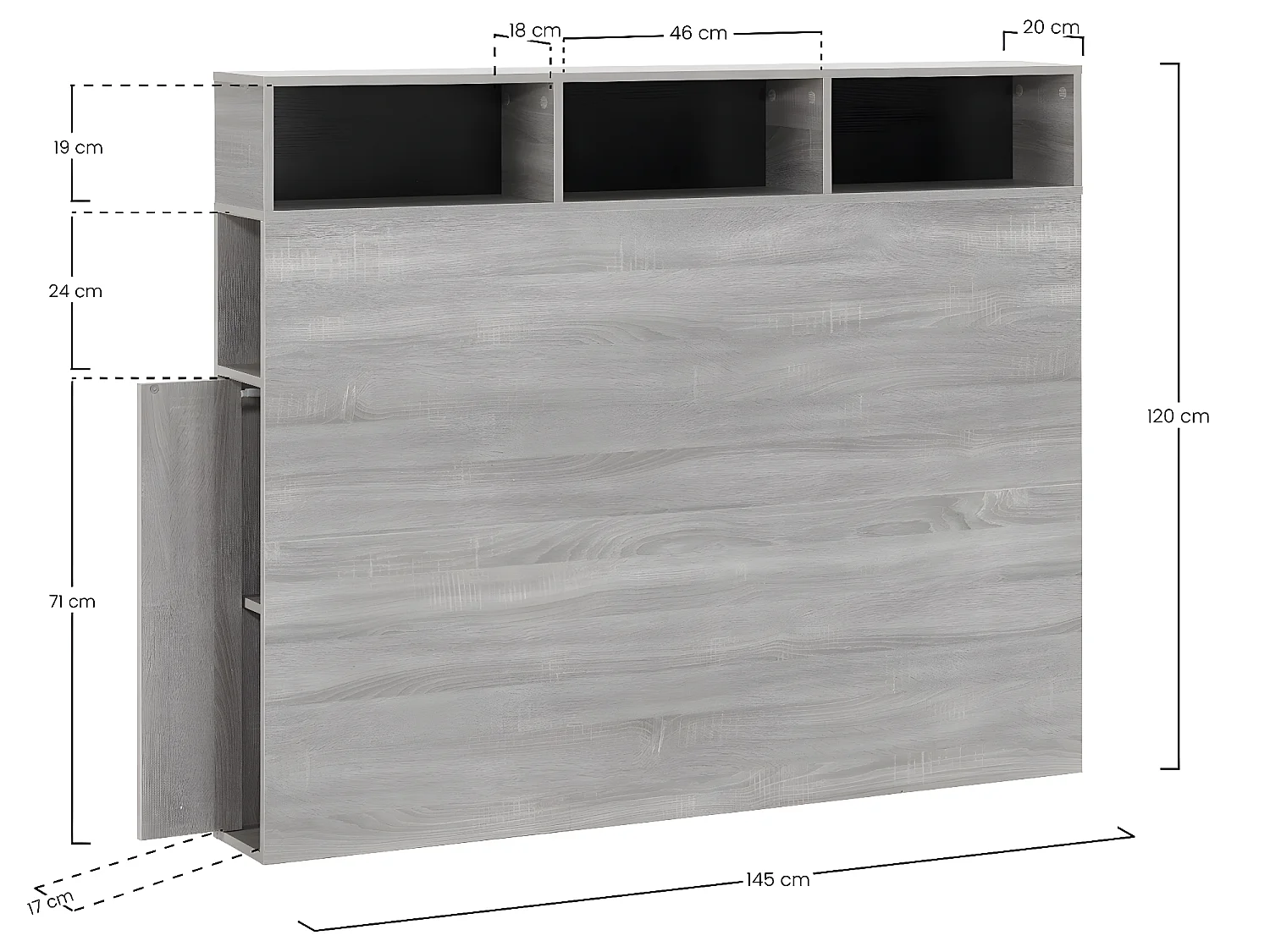 Tête de lit Zeus 145 cm noirs, 2 portes 9 trous