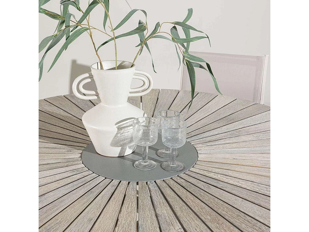 Table de Jardin Ronde en Bois "Rives" 150cm Gris Clair