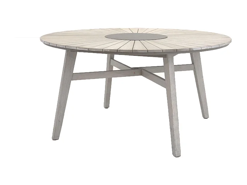 Table de Jardin Ronde en Bois "Rives" 150cm Gris Clair