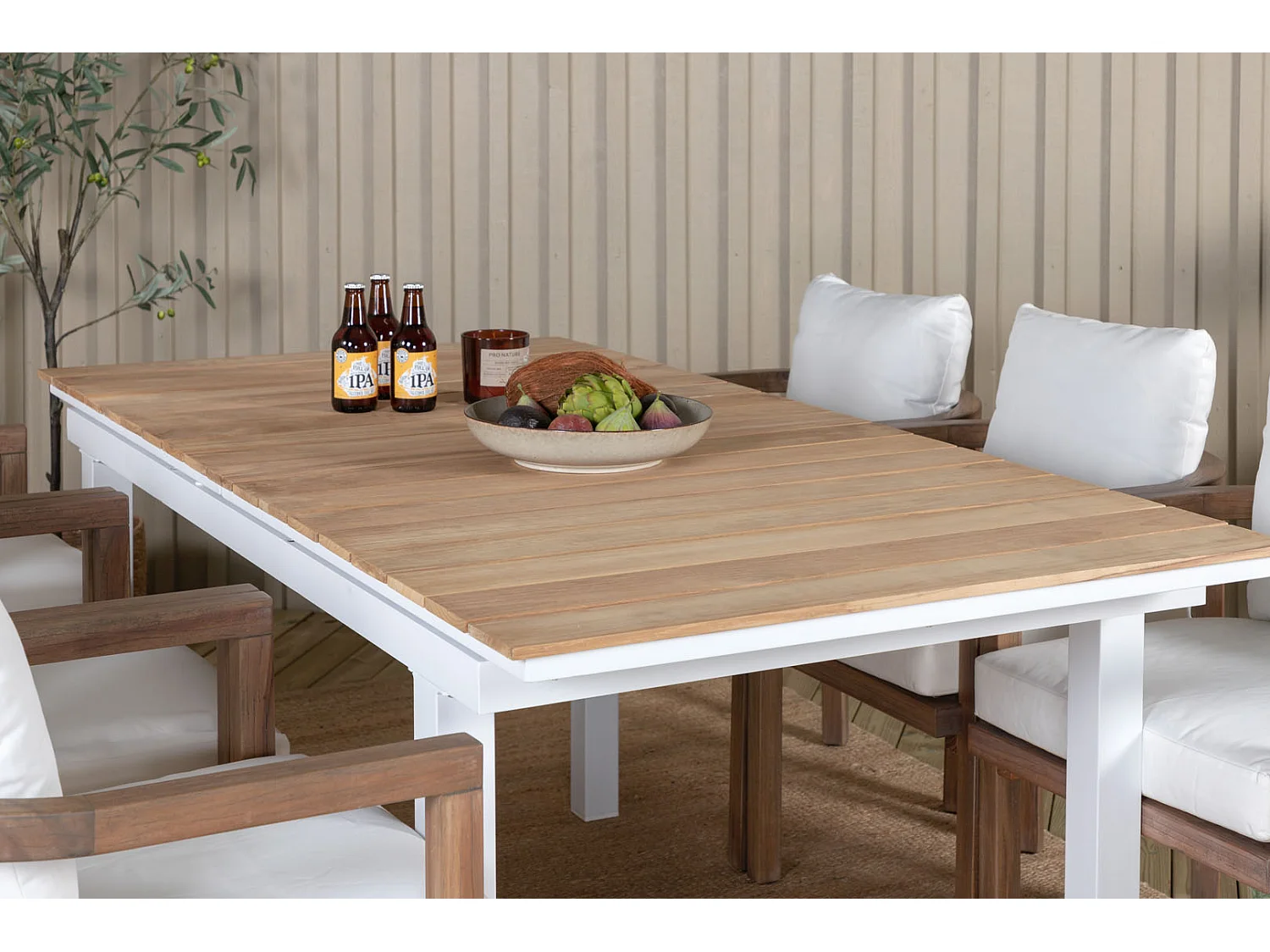 Table de Jardin Extensible "Mexico" 180-240cm Naturel & Blanc