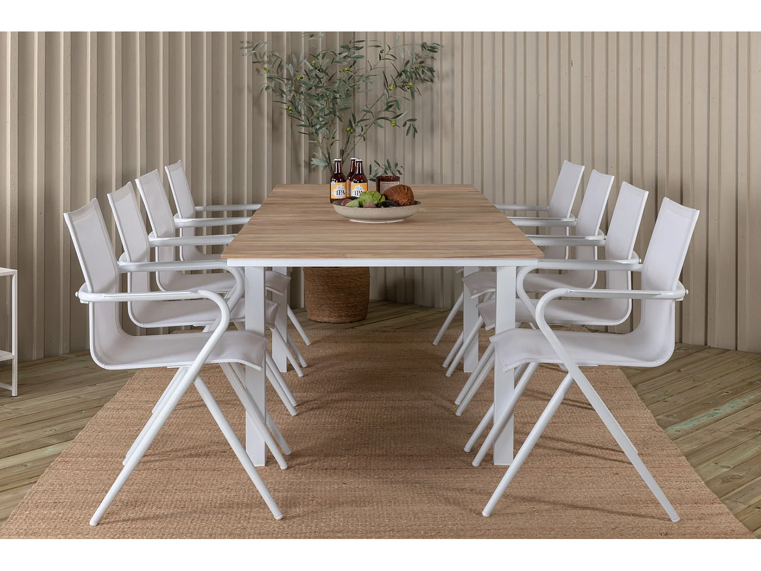 Table de Jardin Extensible "Mexico" 180-240cm Naturel & Blanc