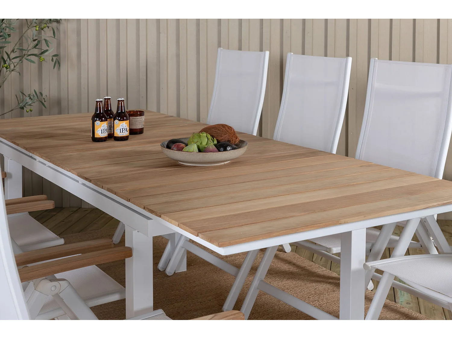 Table de Jardin Extensible "Mexico" 180-240cm Naturel & Blanc