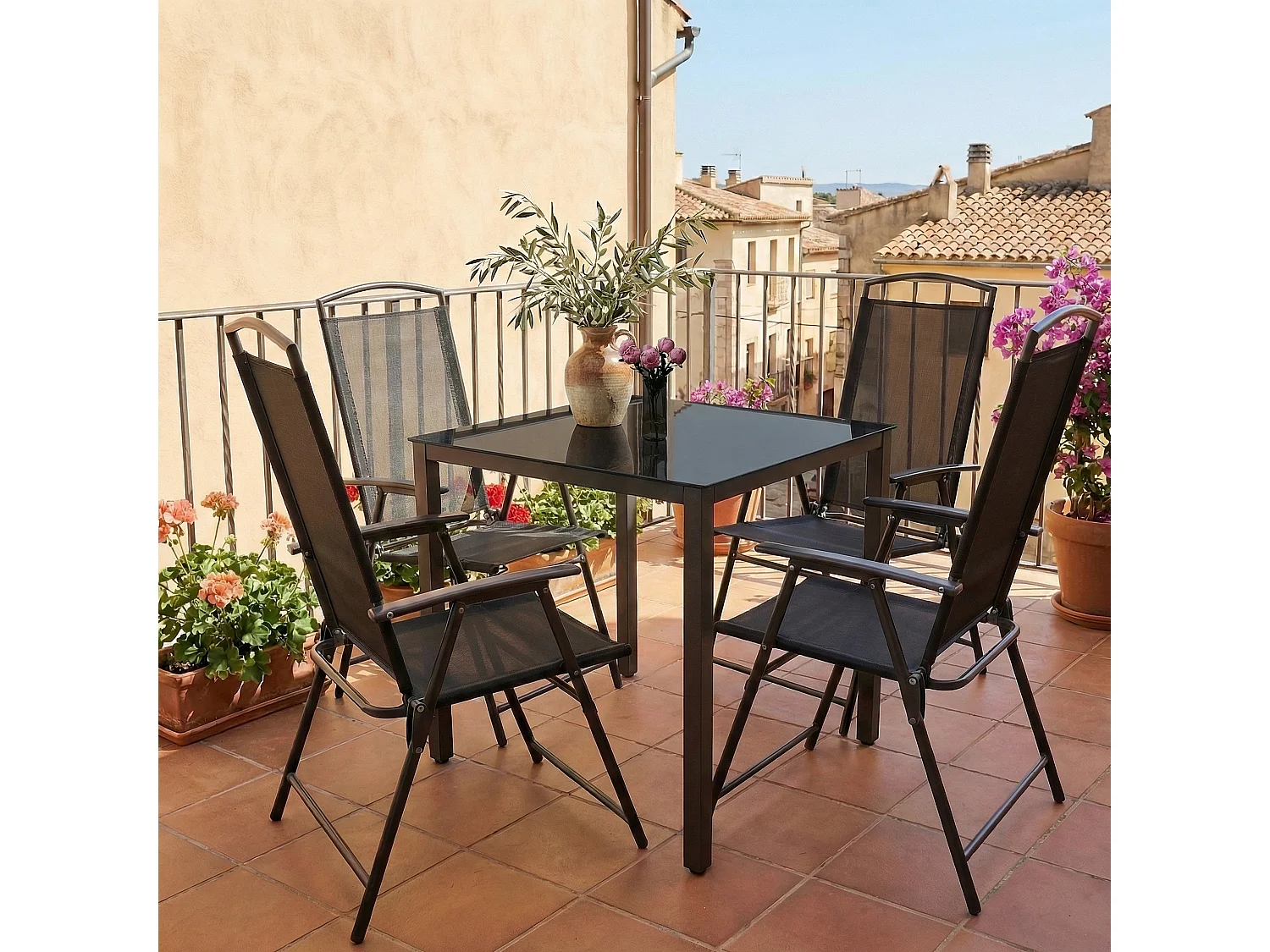 Table de jardin en verre alu Table de balcon 80x80