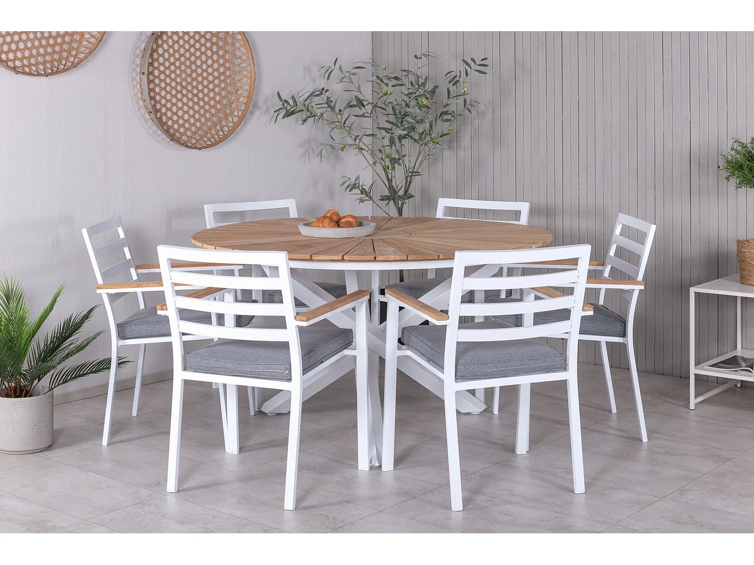 Mexico eettafel tuin Ø140cm wit, natuur.