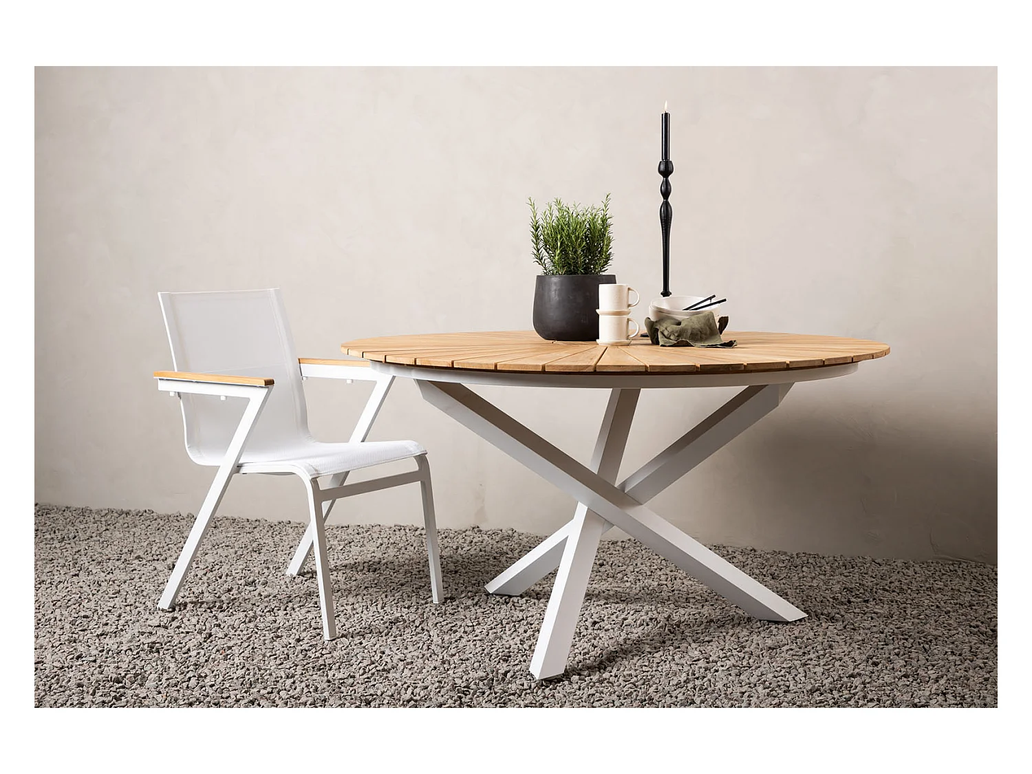 Table de Jardin Ronde "Mexico" 140cm Naturel & Blanc