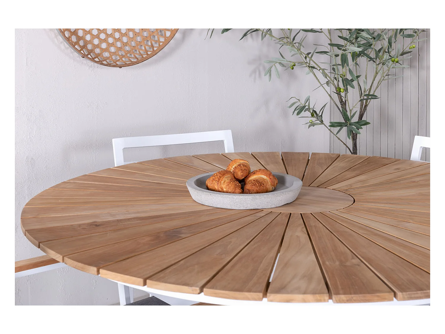 Table de Jardin Ronde "Mexico" 140cm Naturel & Blanc