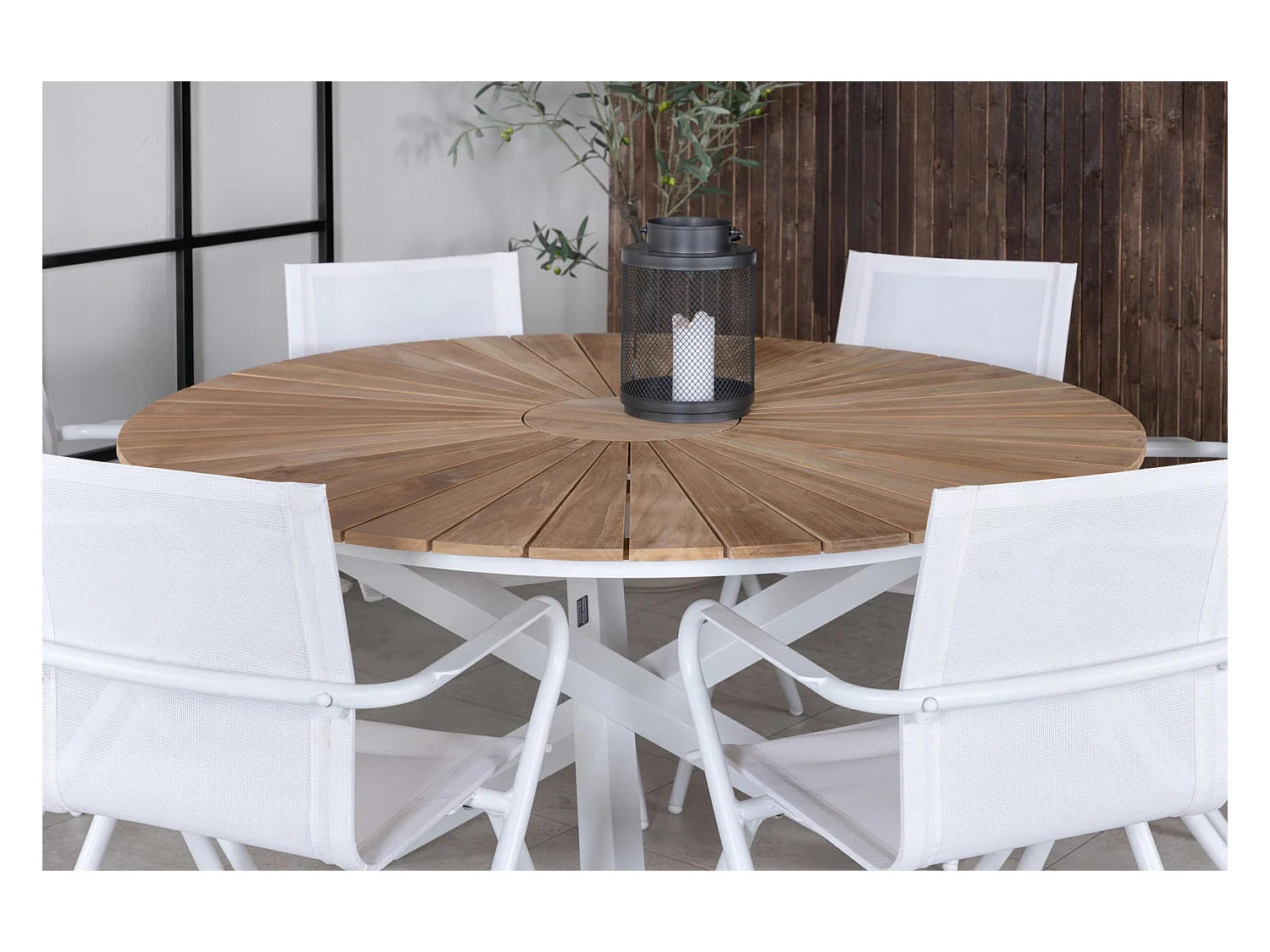 Table de Jardin Ronde "Mexico" 140cm Naturel & Blanc
