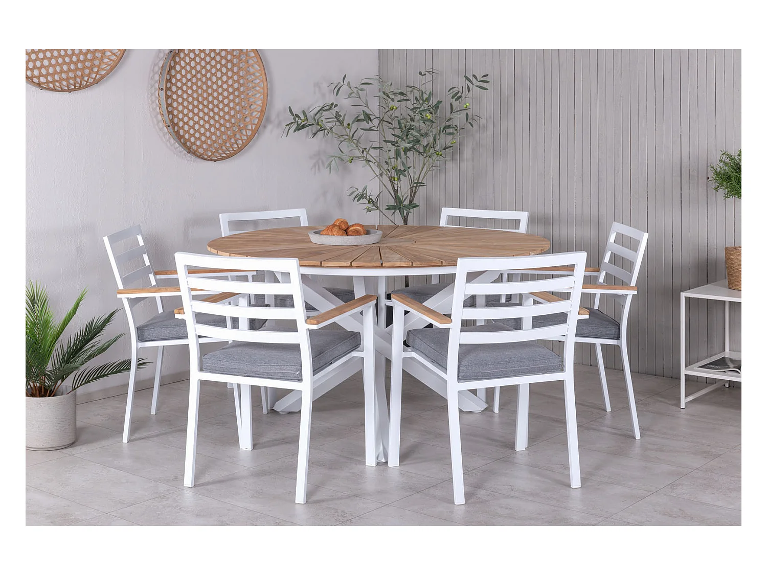 Table de Jardin Ronde "Mexico" 140cm Naturel & Blanc