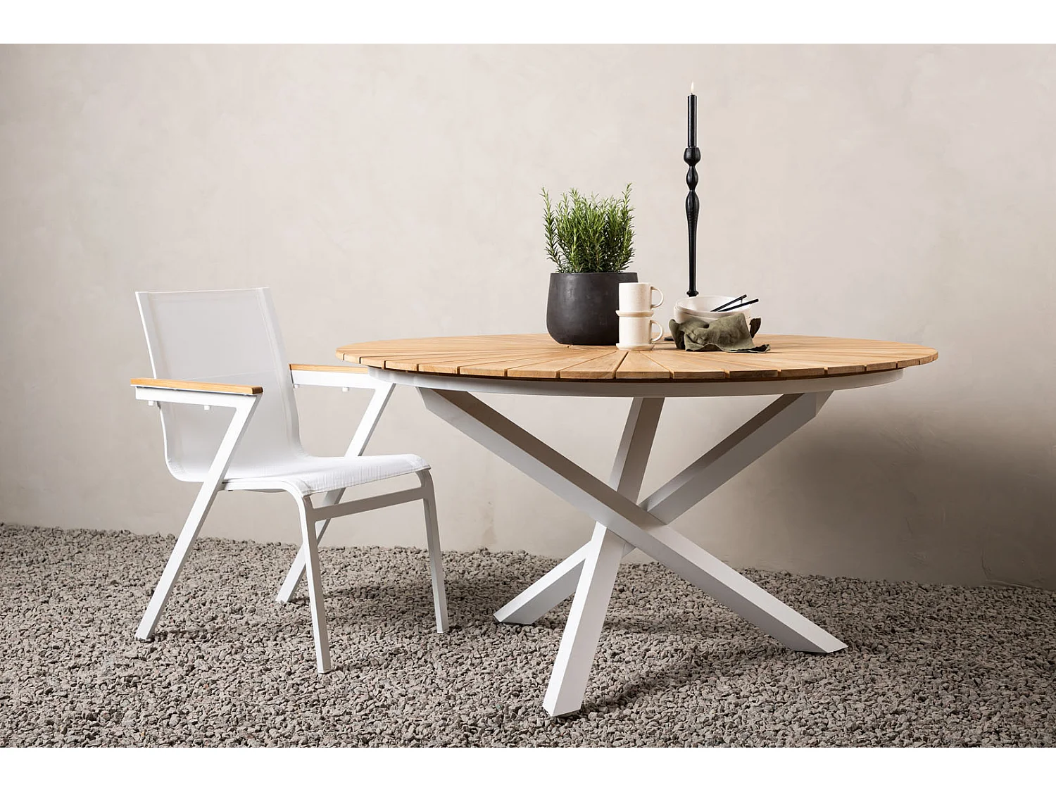 Table de Jardin Ronde "Mexico" 140cm Naturel & Blanc