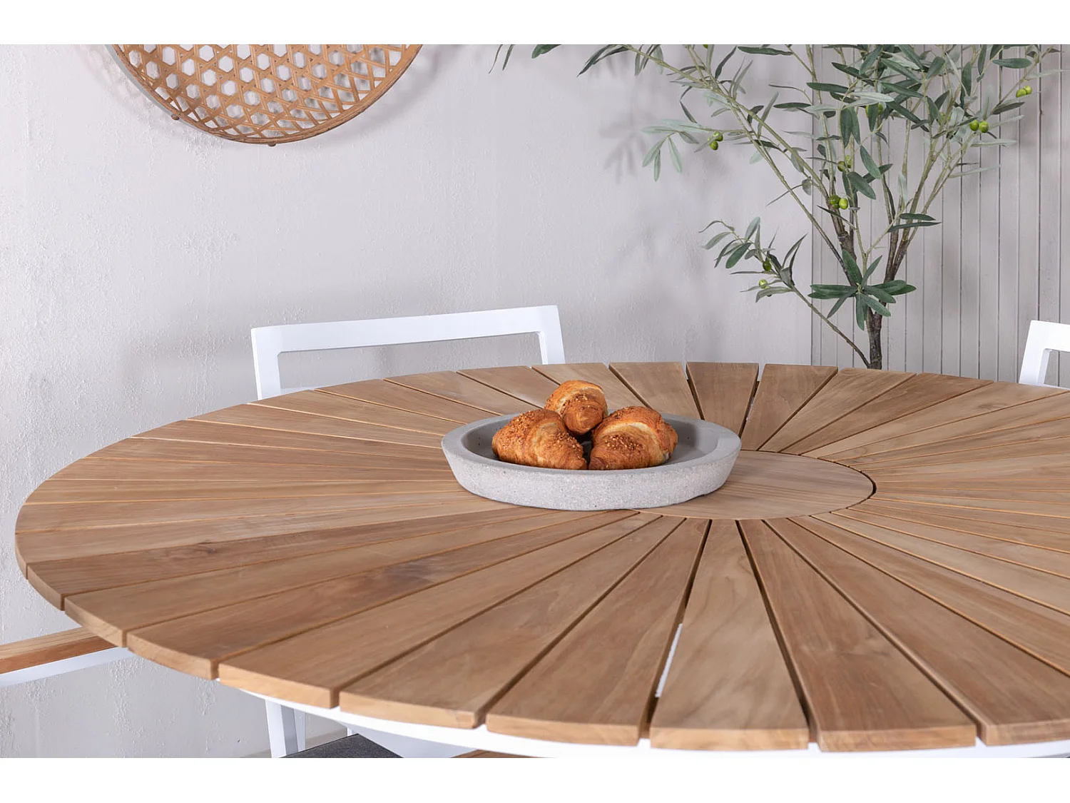 Table de Jardin Ronde "Mexico" 140cm Naturel & Blanc
