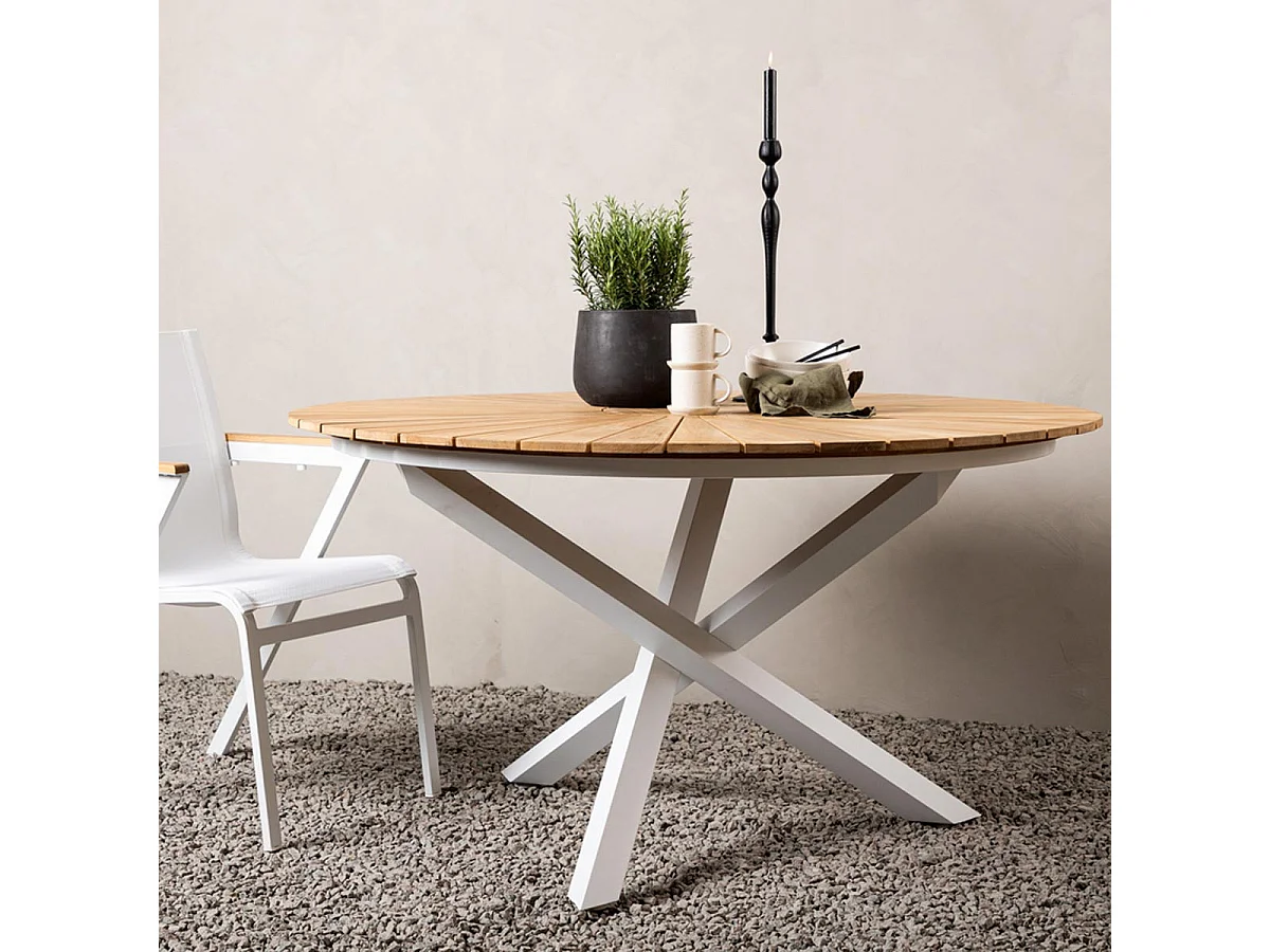 Table de Jardin Ronde "Mexico" 140cm Naturel & Blanc