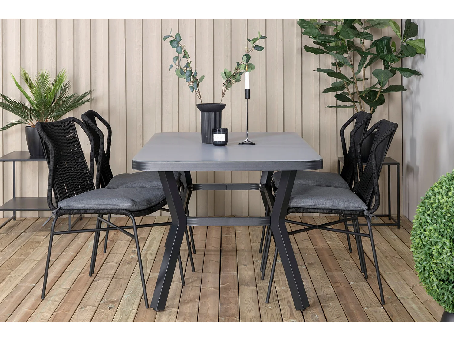 Table de Jardin "Virya" 160cm Noir & Gris