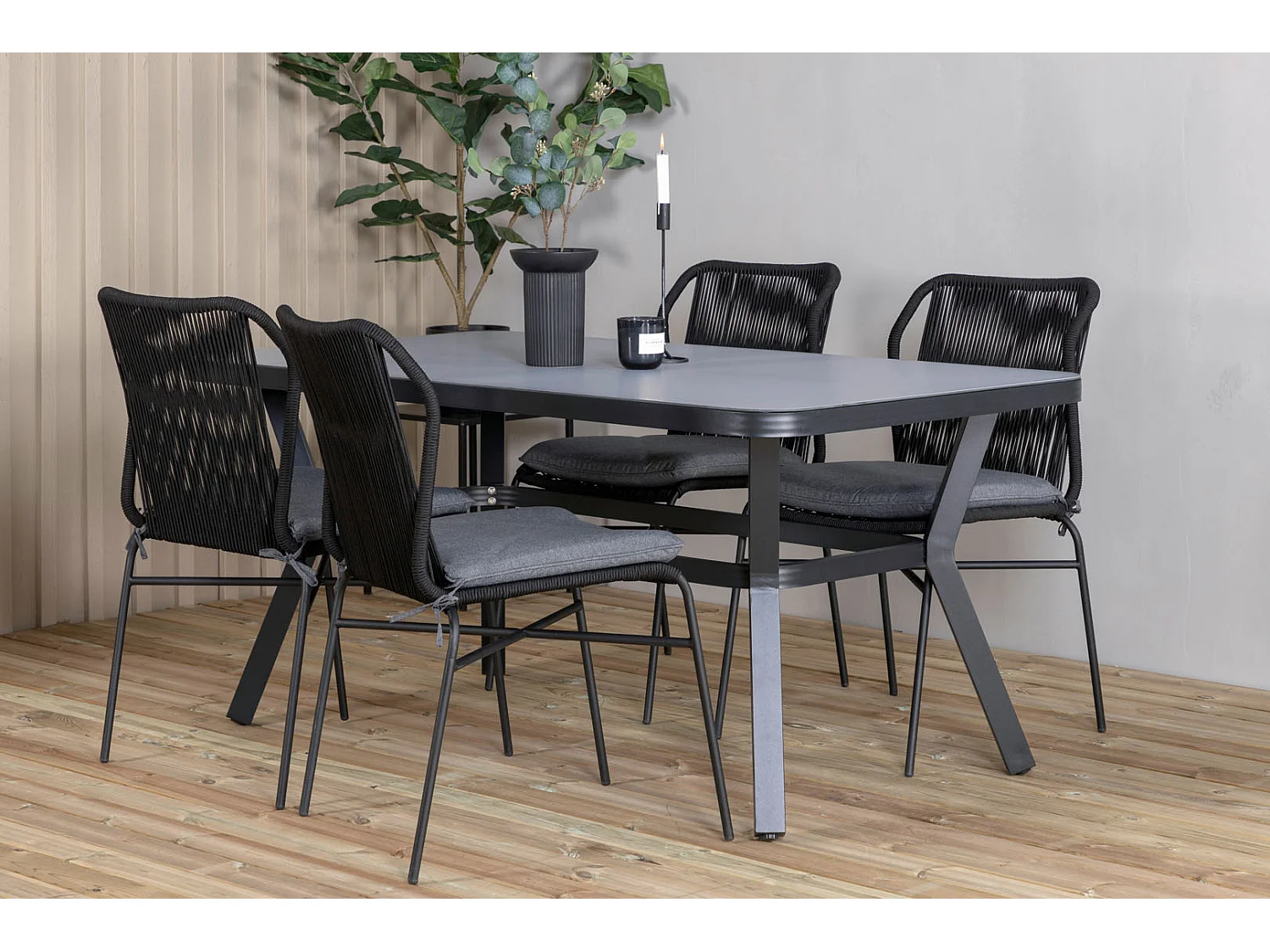 Table de Jardin "Virya" 160cm Noir & Gris
