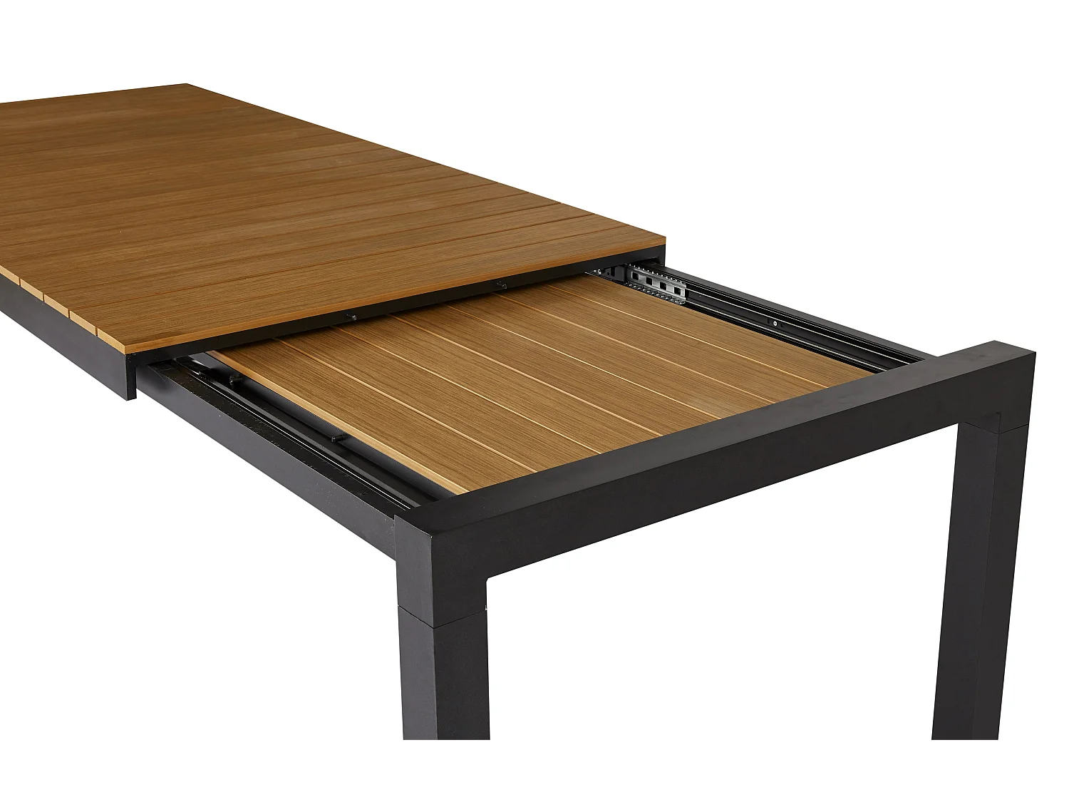 Joan Table de jardin 205-275 x 100 cm, avec 1 plateau supplémentaire, finitions noir et teck.