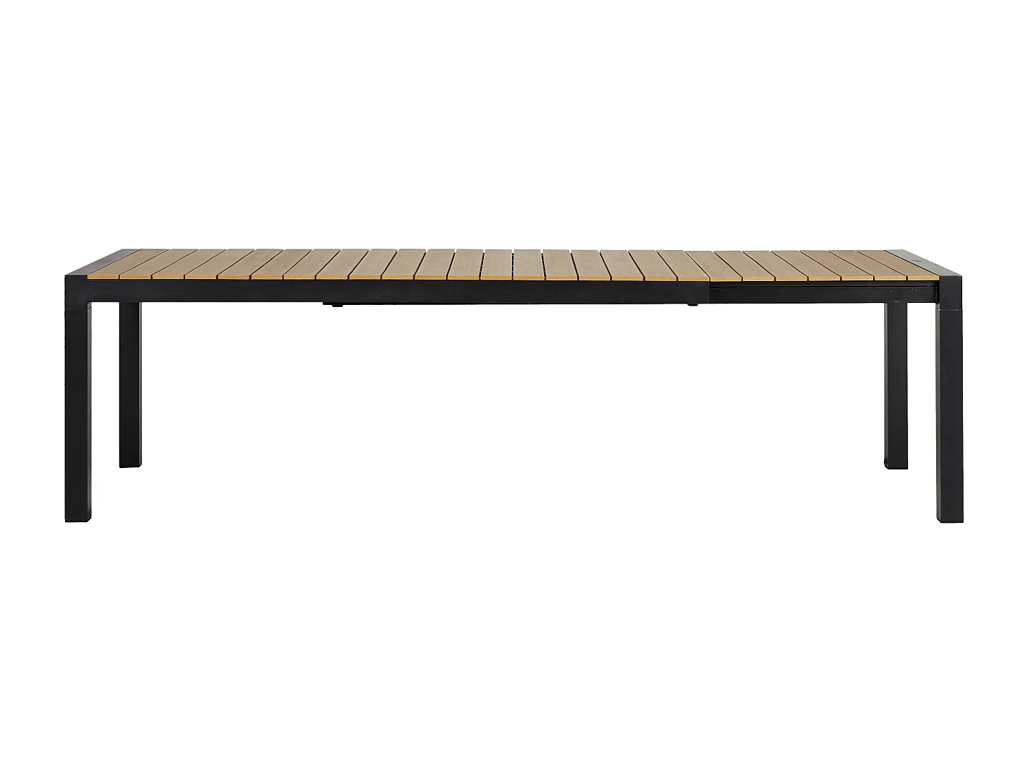 Joan Table de jardin 205-275 x 100 cm, avec 1 plateau supplémentaire, finitions noir et teck.