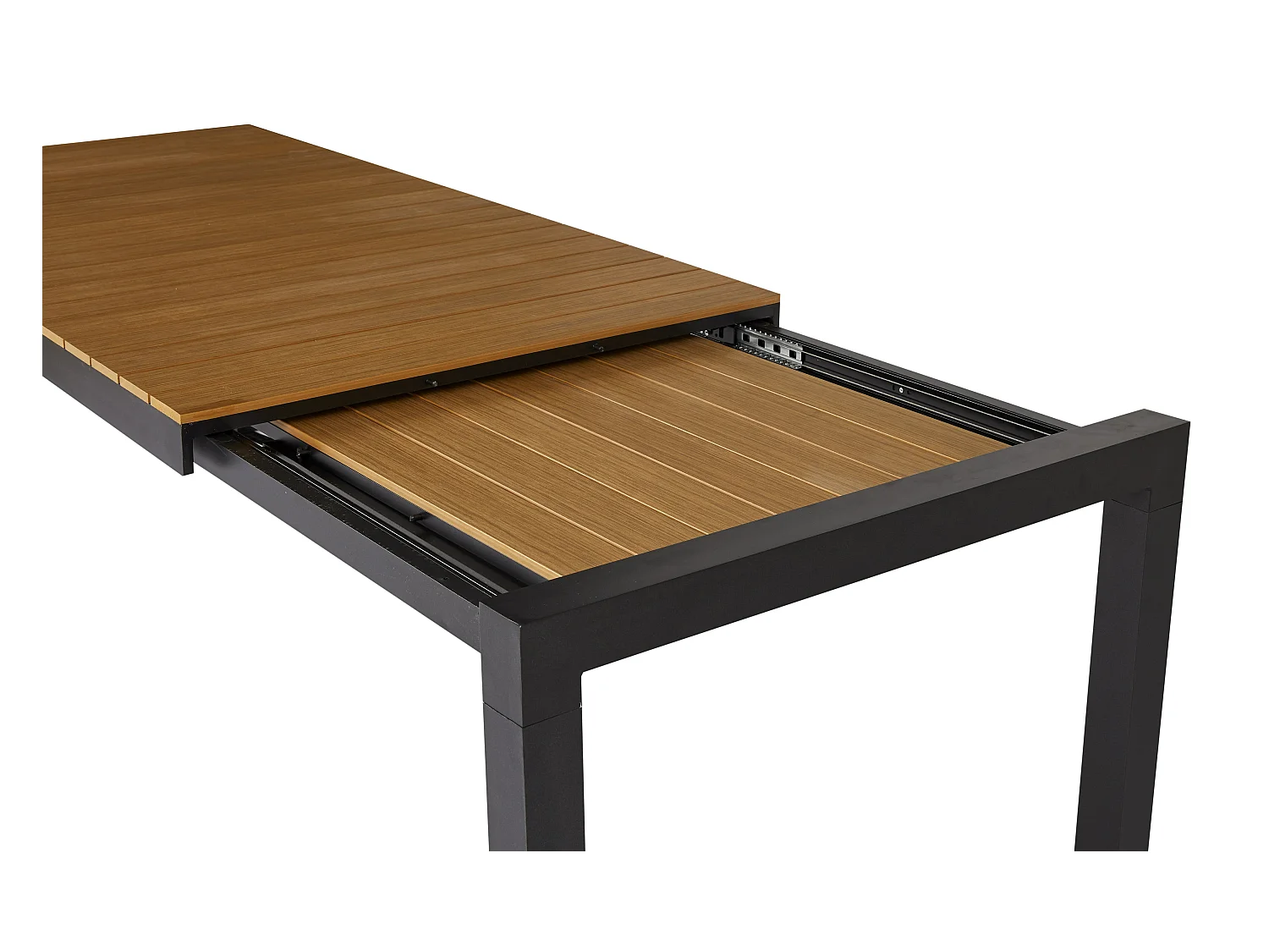 Joan Gartentisch 205-275 x 100 cm, mit Auszug inkl. 1 Platte, schwarz und teak Dekor.