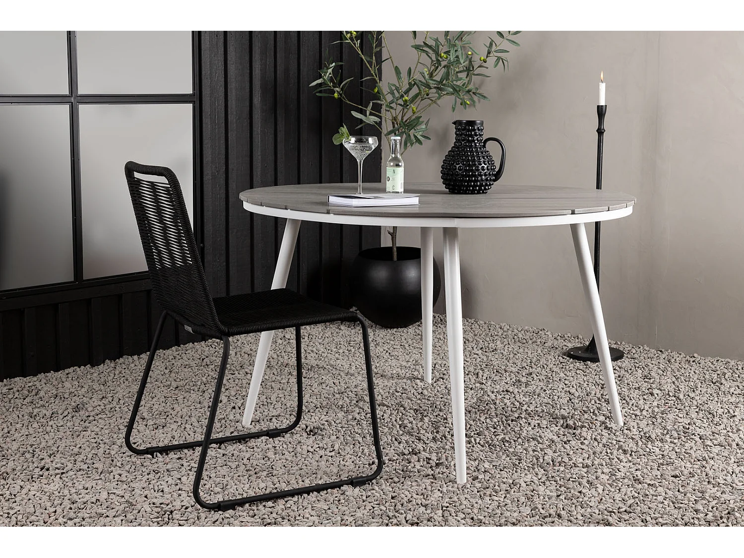 Break eettafel tuin Ø120cm witgrijs.