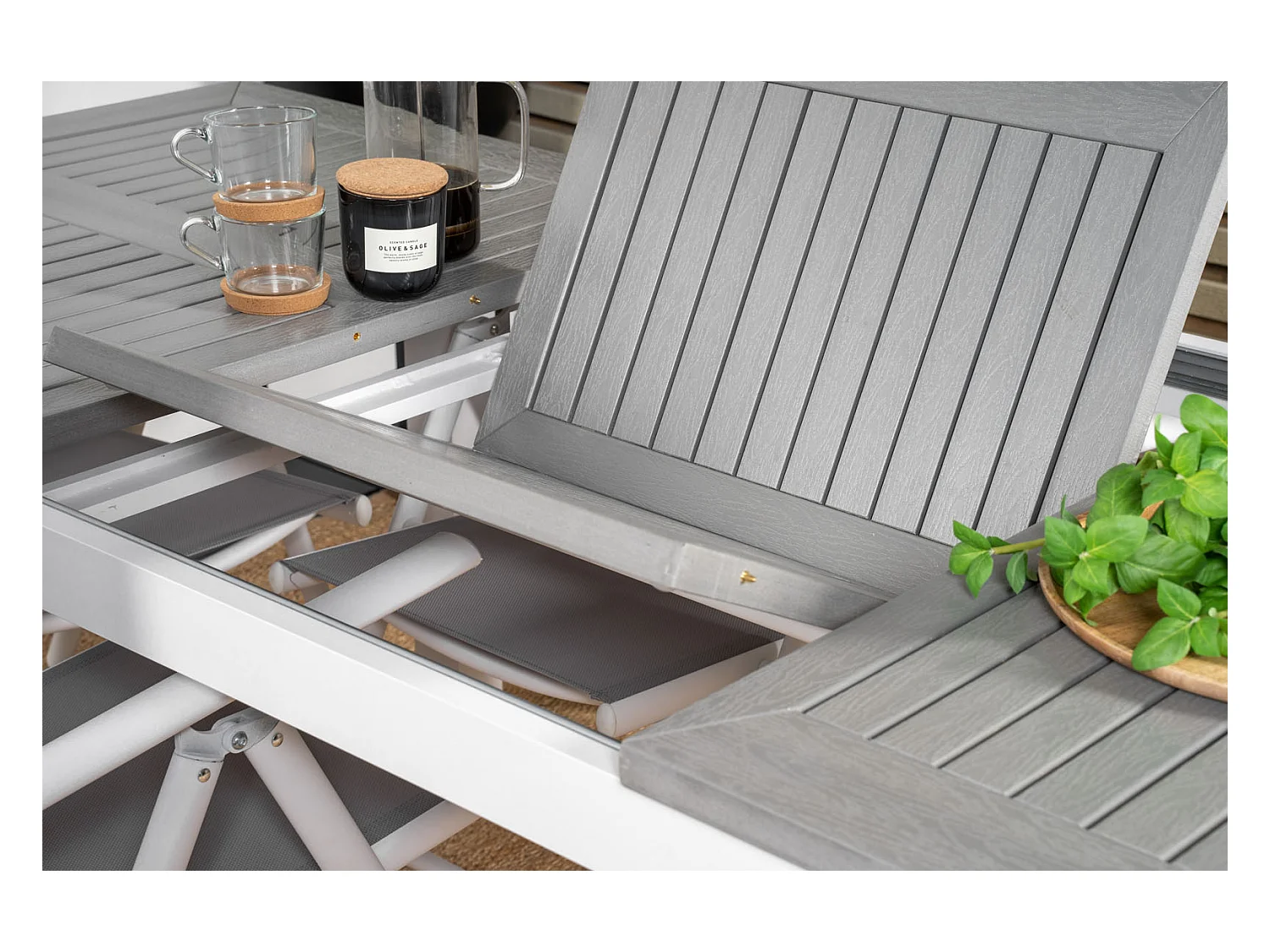 Albany eettafel tuin incl. extra blad 152, 210 cm witgrijs.