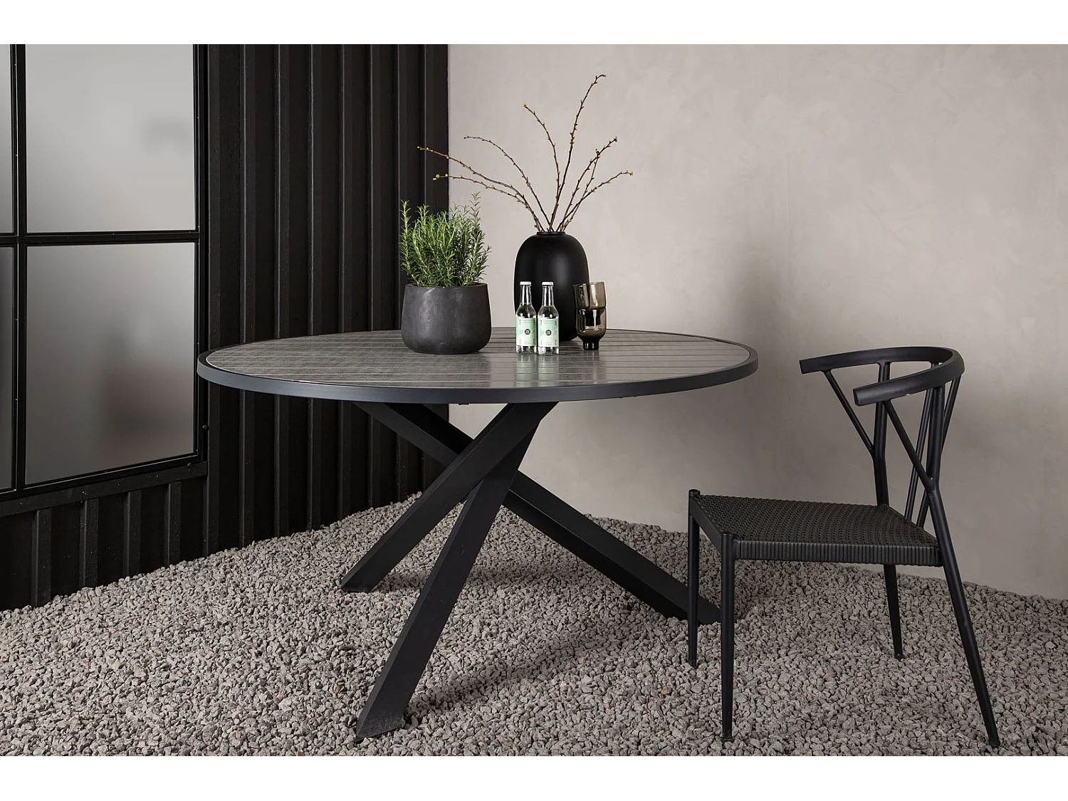 Parma Table de salle à manger Ø140cm, noir, gris.