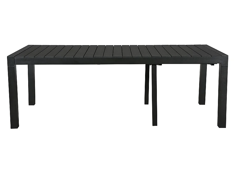 Grup Table de jardin, 2 extensions inclues, 223-343 cm, noir/noir.