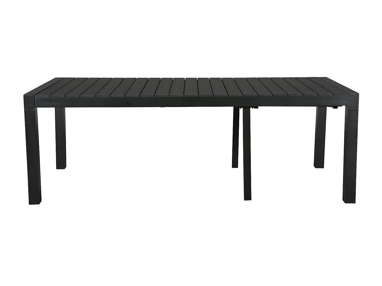 Grup Table de jardin, 2 extensions inclues, 223-343 cm, noir/noir.