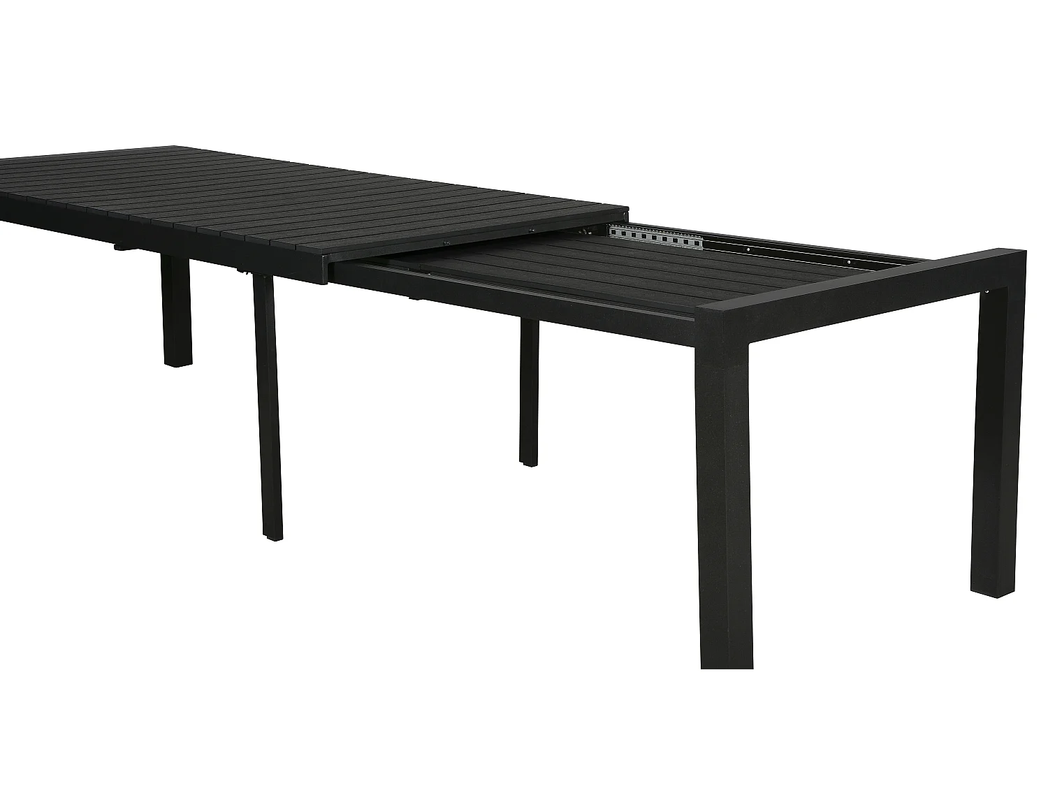 Grup tuintafel, incl. 2 inlegplaten 223-343 cm zwart/zwart.