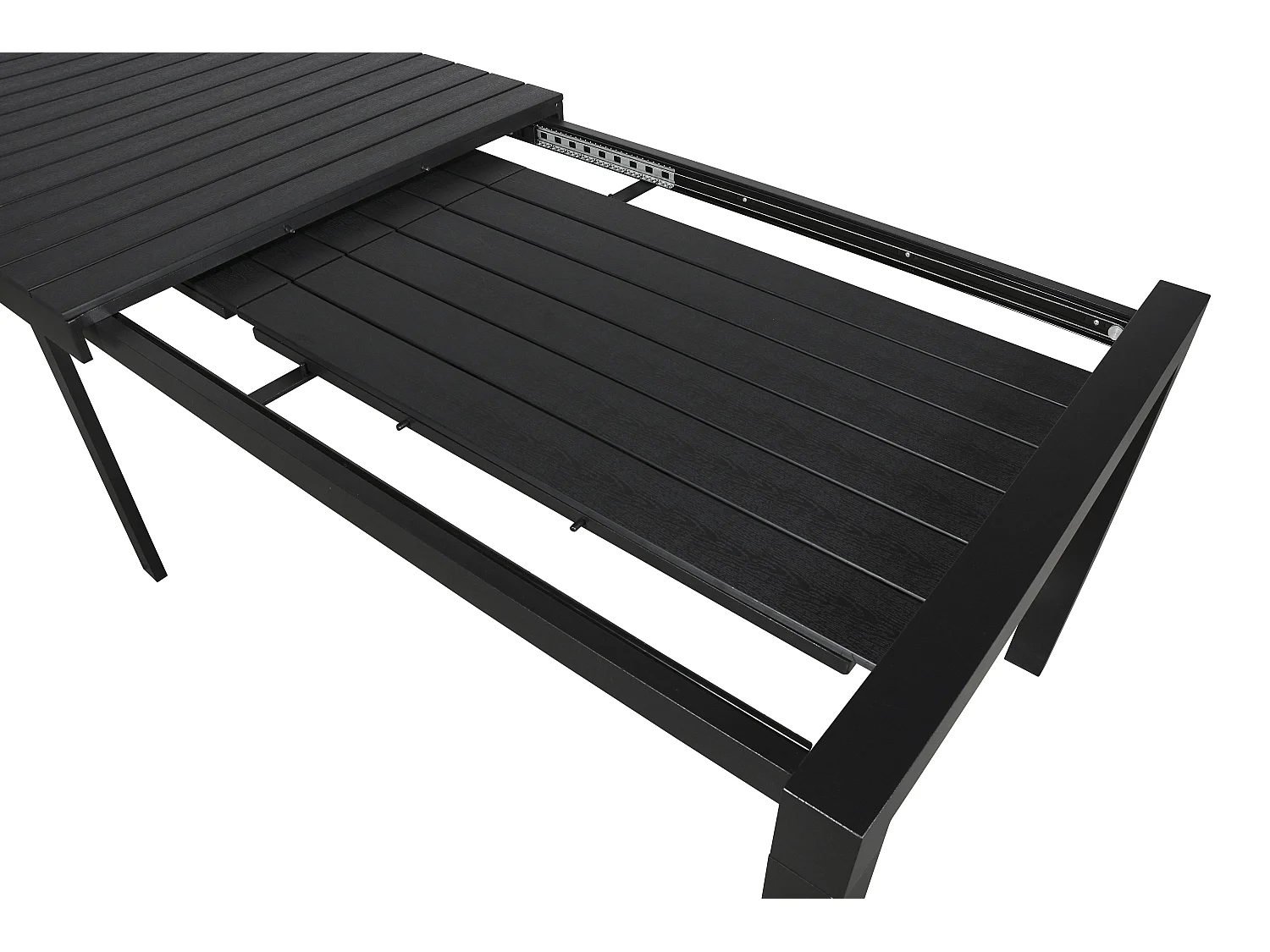 Grup tuintafel, incl. 2 inlegplaten 223-343 cm zwart/zwart.