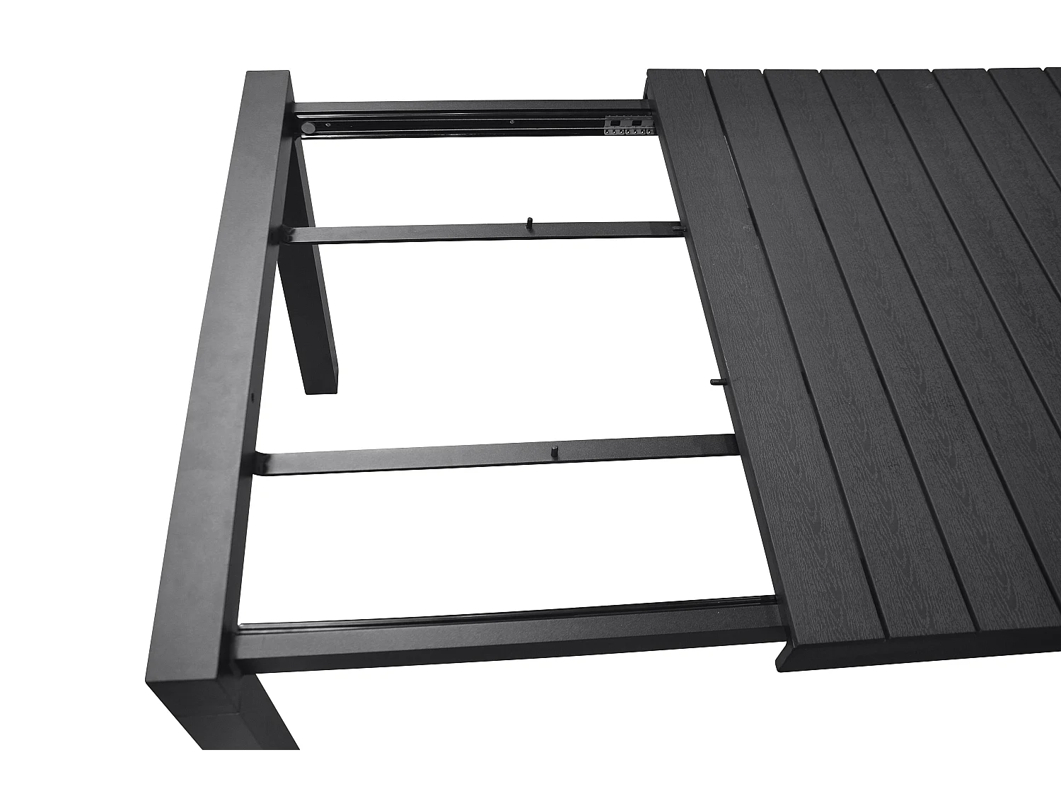 Grup tuintafel, incl. 2 inlegplaten 223-343 cm zwart/zwart.