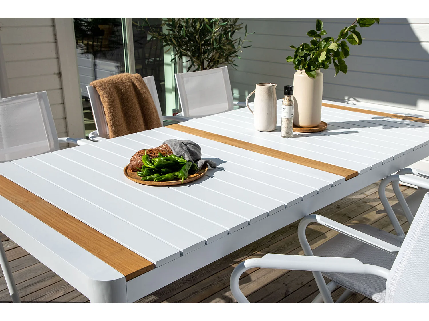 Table de Jardin en Teck "Togo" 200cm Blanc