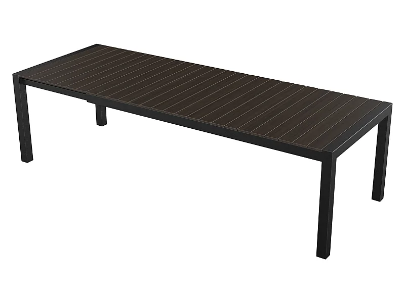 Joan Table de jardin 205-275 x 100 cm, avec 1 plateau supplémentaire, noir et marron.
