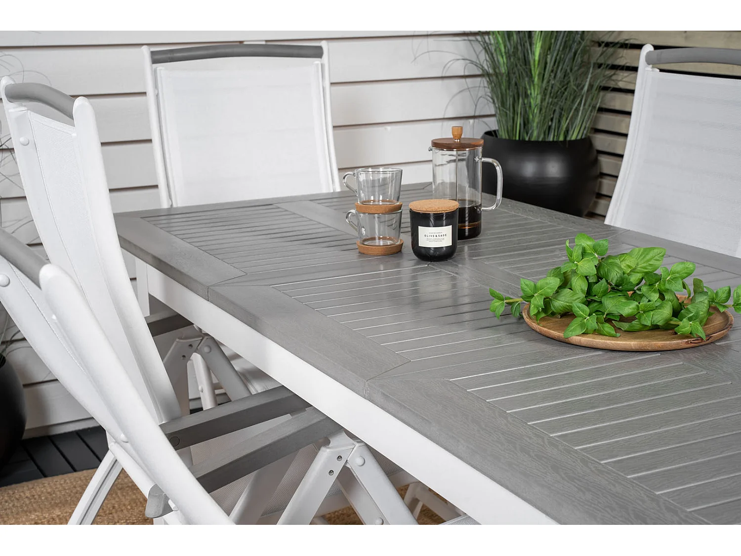 Albany Table de salle à manger avec extension supplémentaire, 160, 240 cm, blanc, gris.