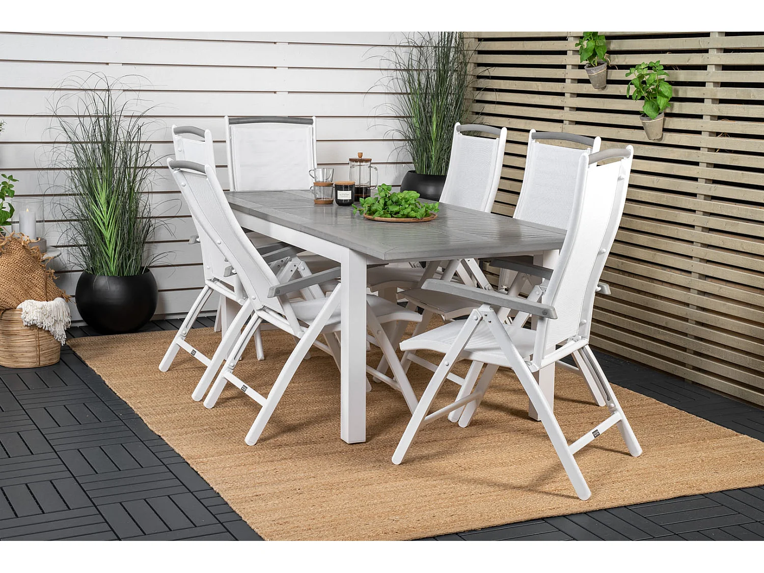 Albany Table de salle à manger avec extension supplémentaire, 160, 240 cm, blanc, gris.