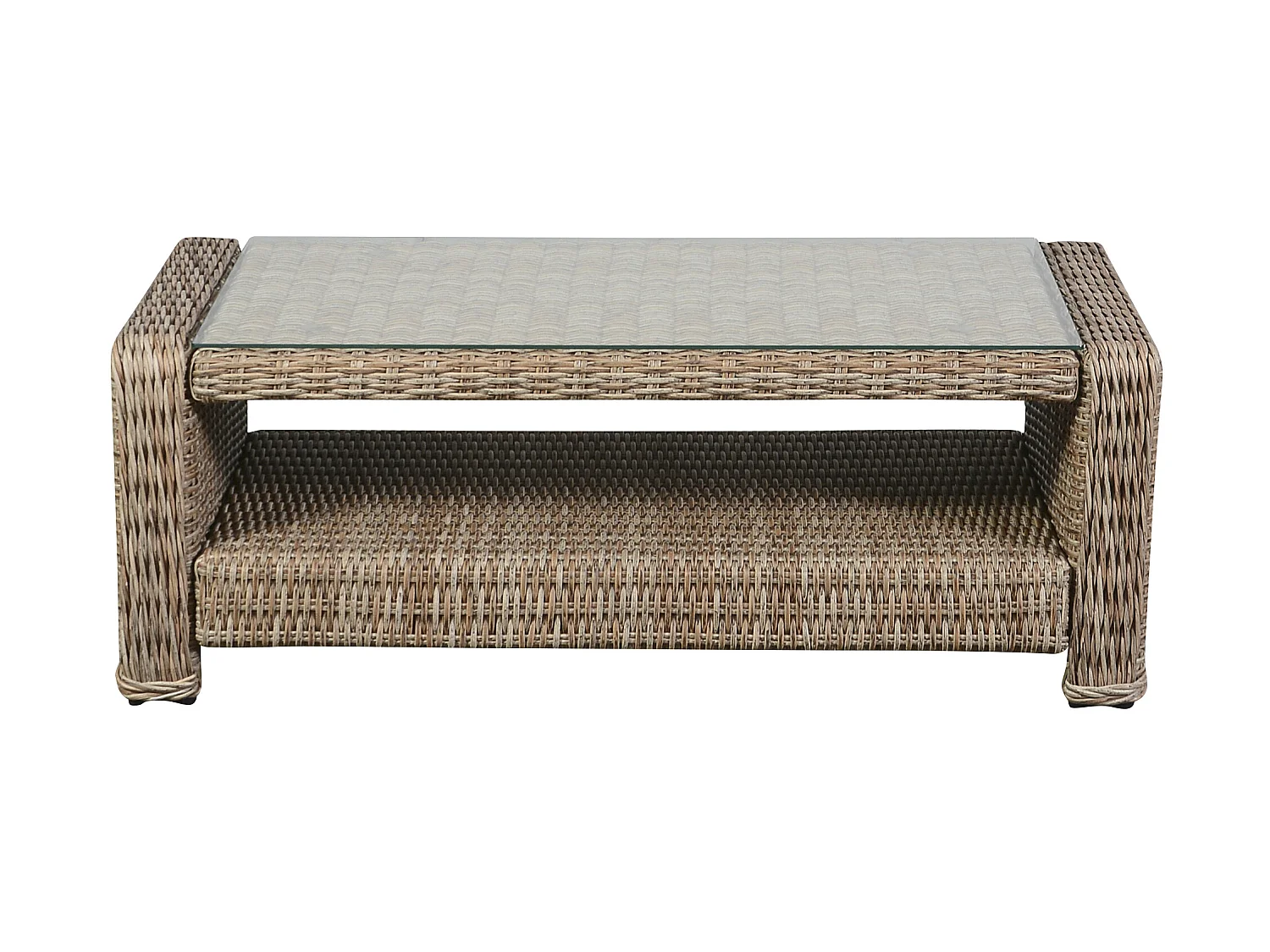Gram Table basse jardin avec plateau en verre, teinte naturelle.