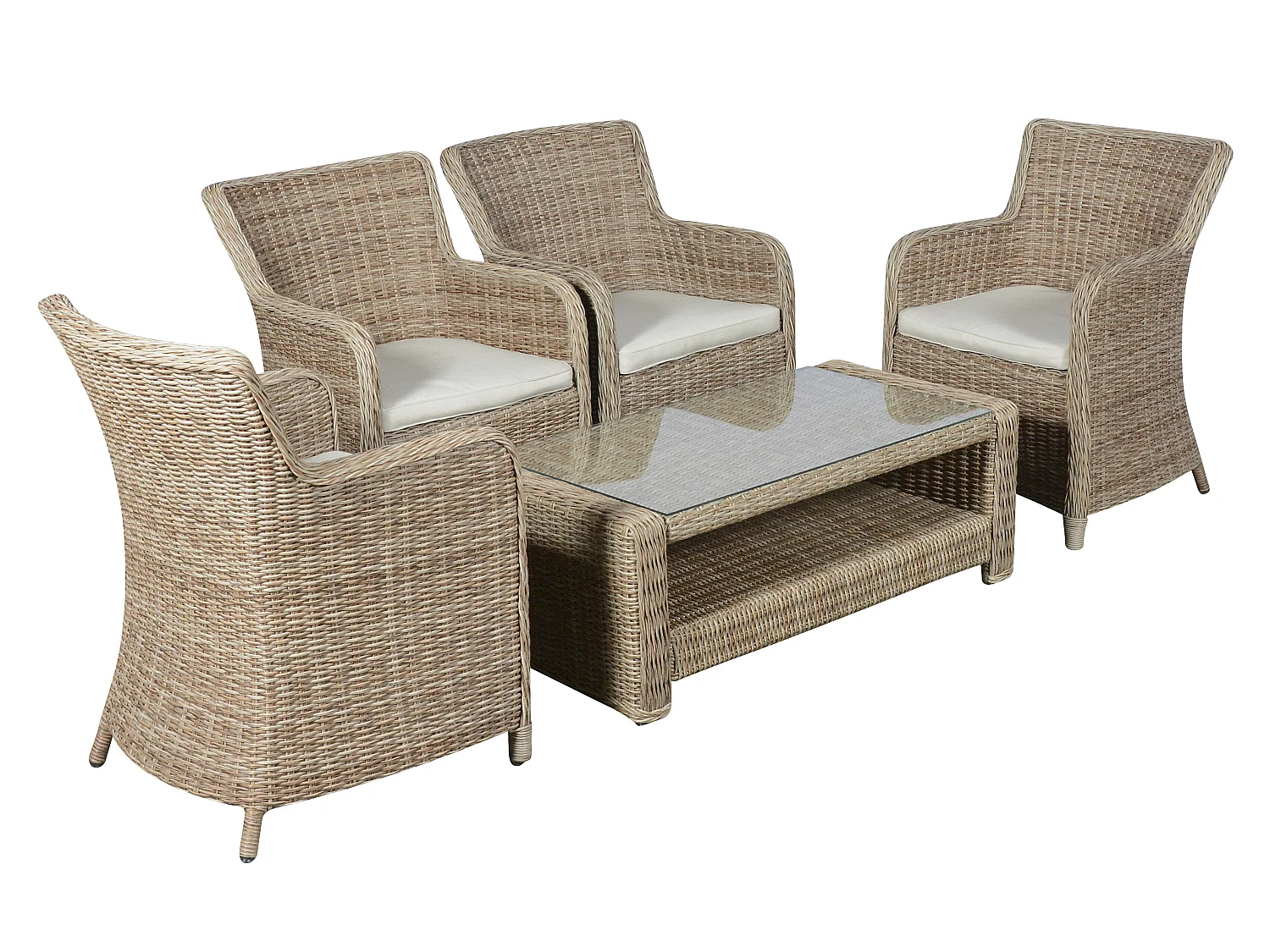 Gram Table basse jardin avec plateau en verre, teinte naturelle.