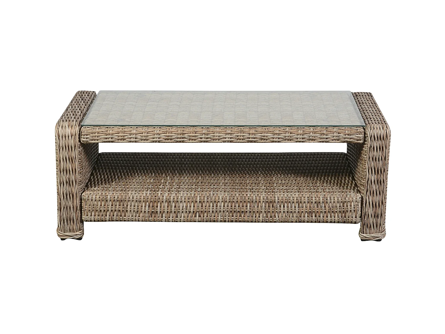 Gram Table basse jardin avec plateau en verre, teinte naturelle.