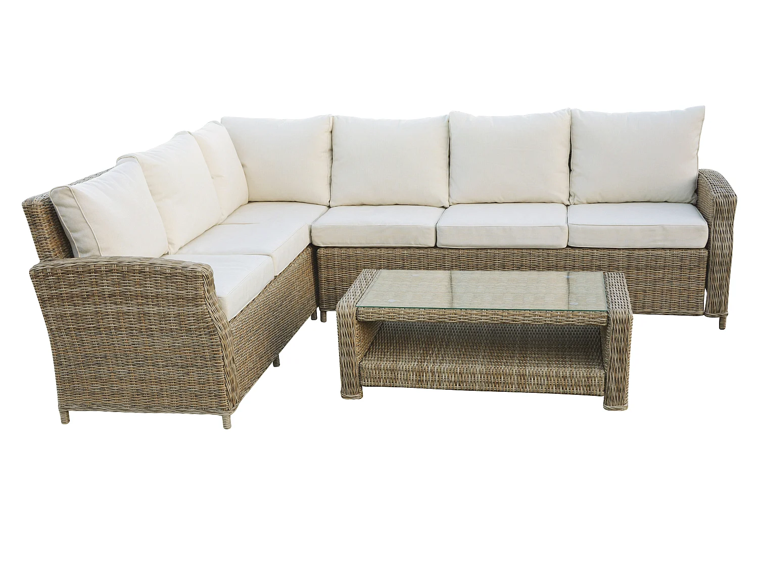 Gram Table basse jardin avec plateau en verre, teinte naturelle.