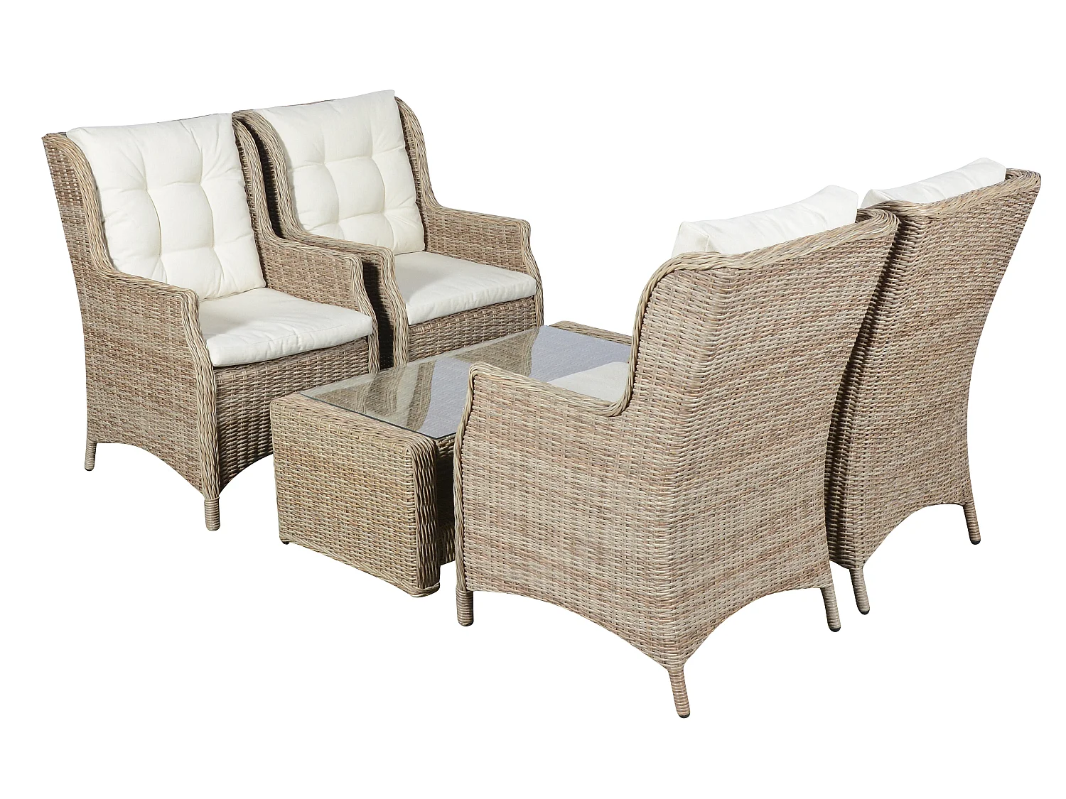 Gram Table basse jardin avec plateau en verre, teinte naturelle.