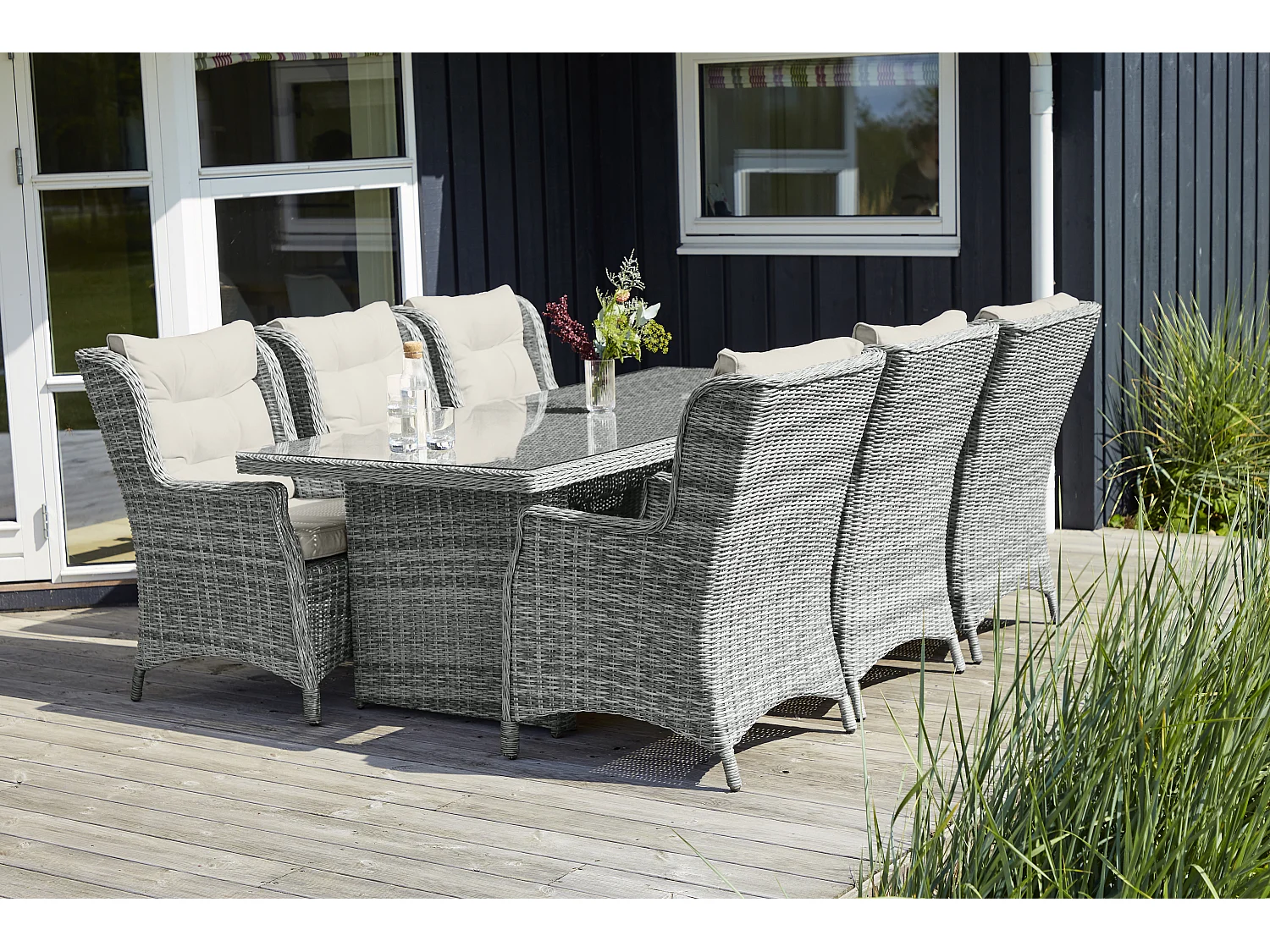 Vinor tuintafel 210 x 96 cm, met glasplaat, zand.