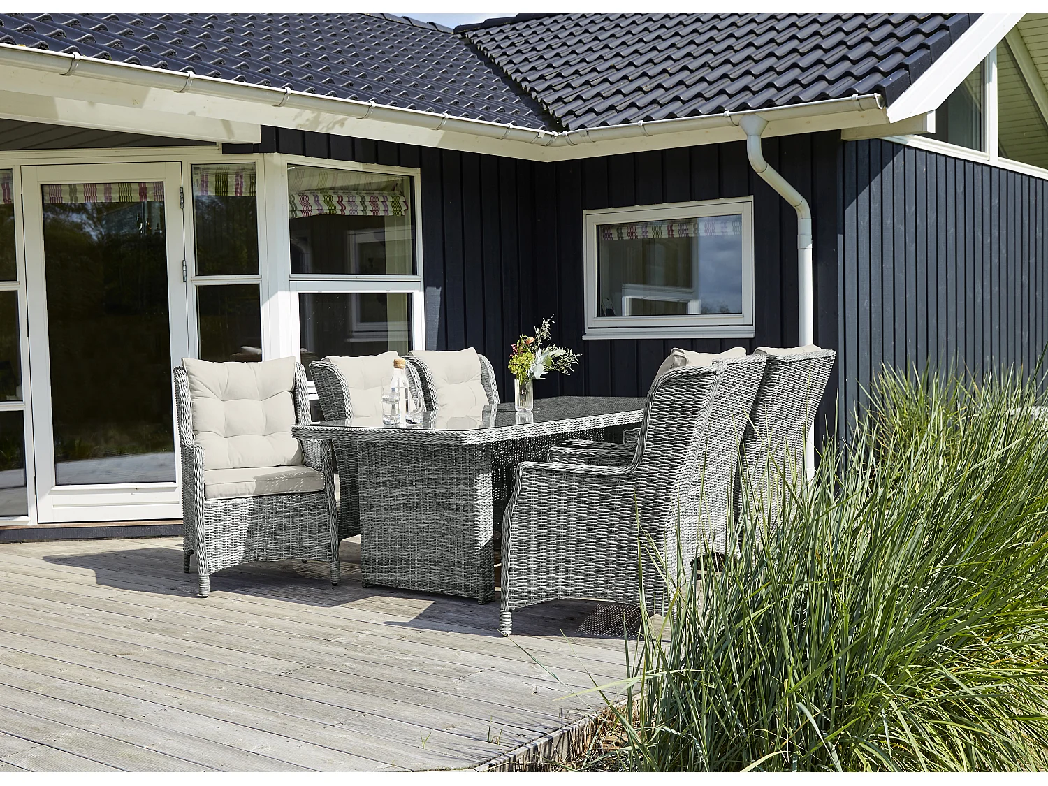 Vinor tuintafel 210 x 96 cm, met glasplaat, zand.