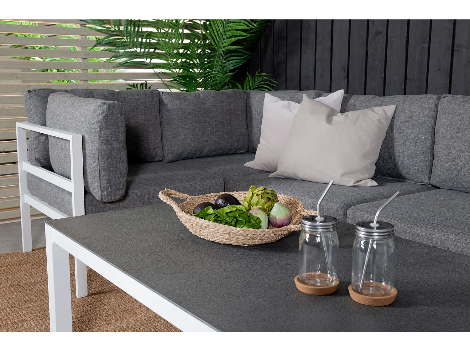 Table Basse de Jardin "Copacabana" 120cm Gris & Blanc