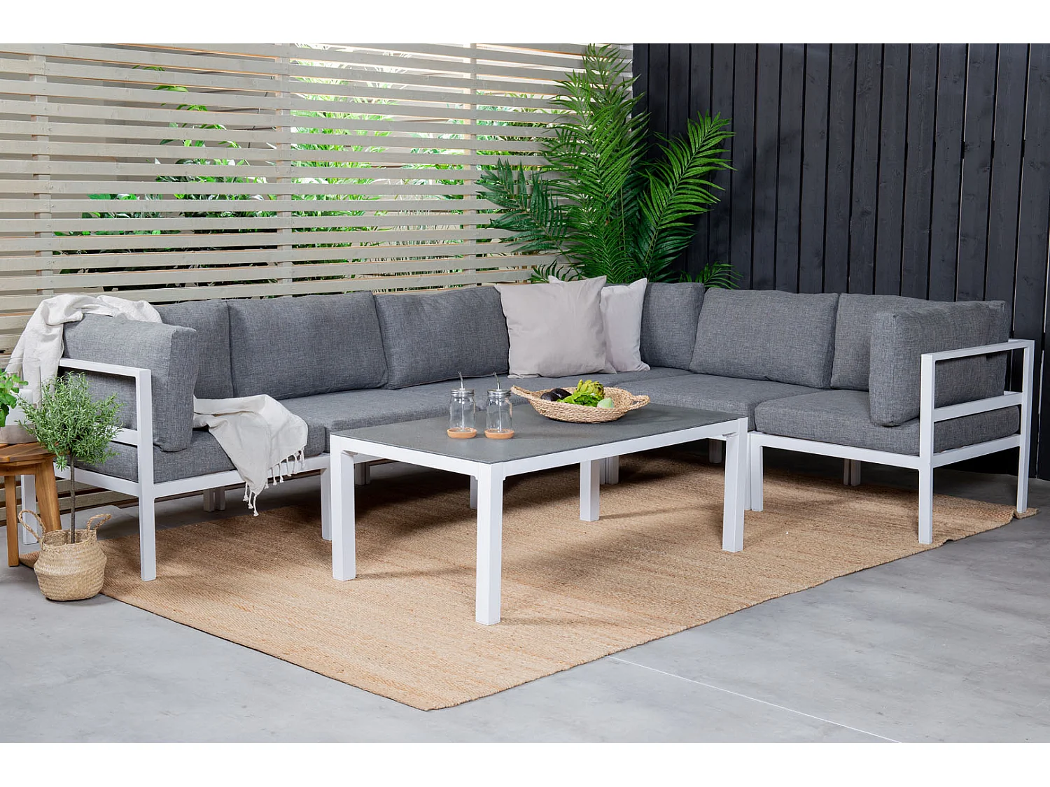 Table Basse de Jardin "Copacabana" 120cm Gris & Blanc
