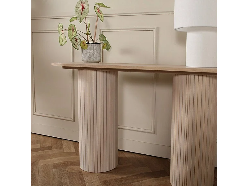 Console Design Nervuré "Bianca" 130cm Naturel