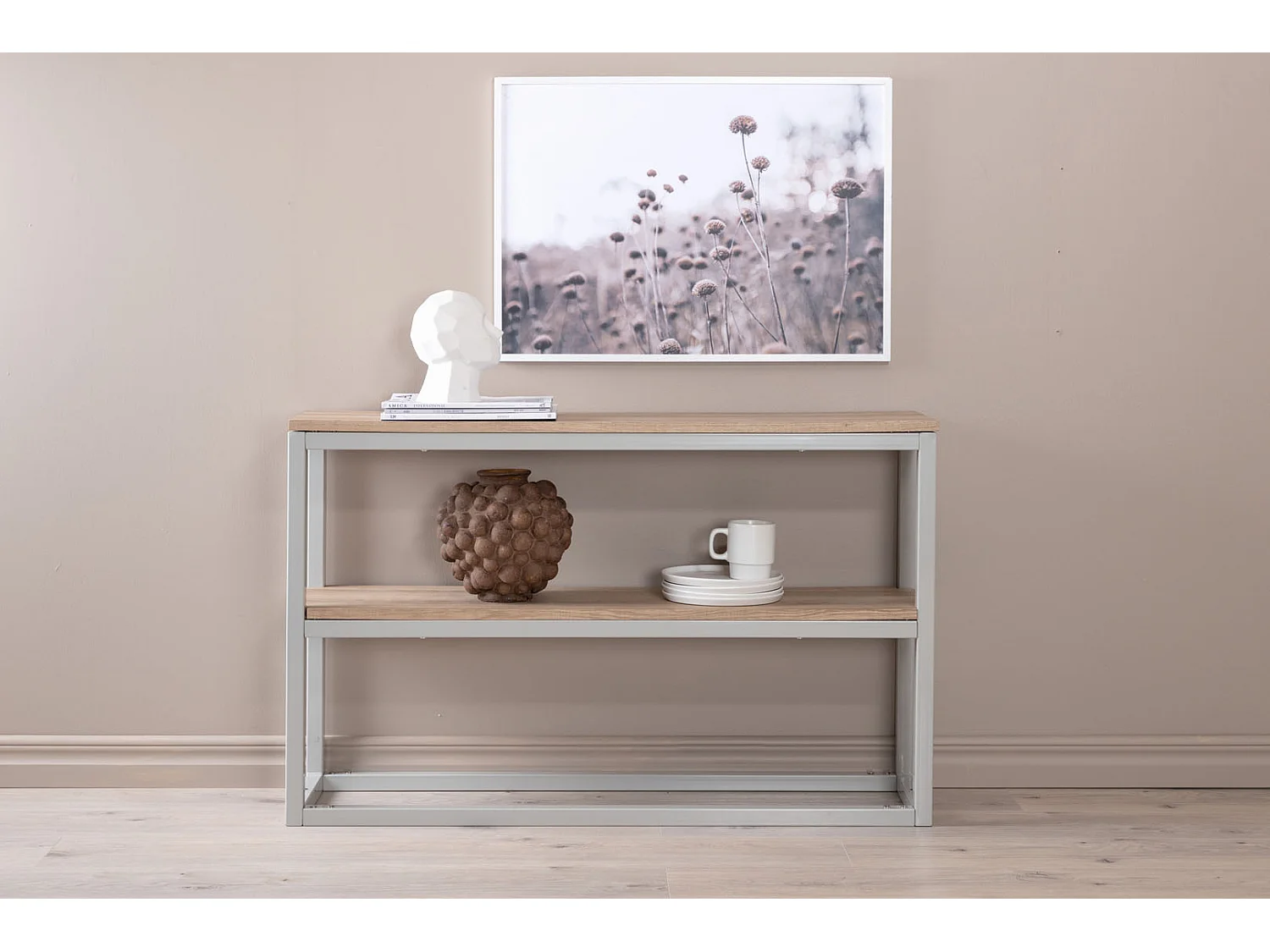 Rise Table console avec étagère 30x110 cm, finition frêne, gris.