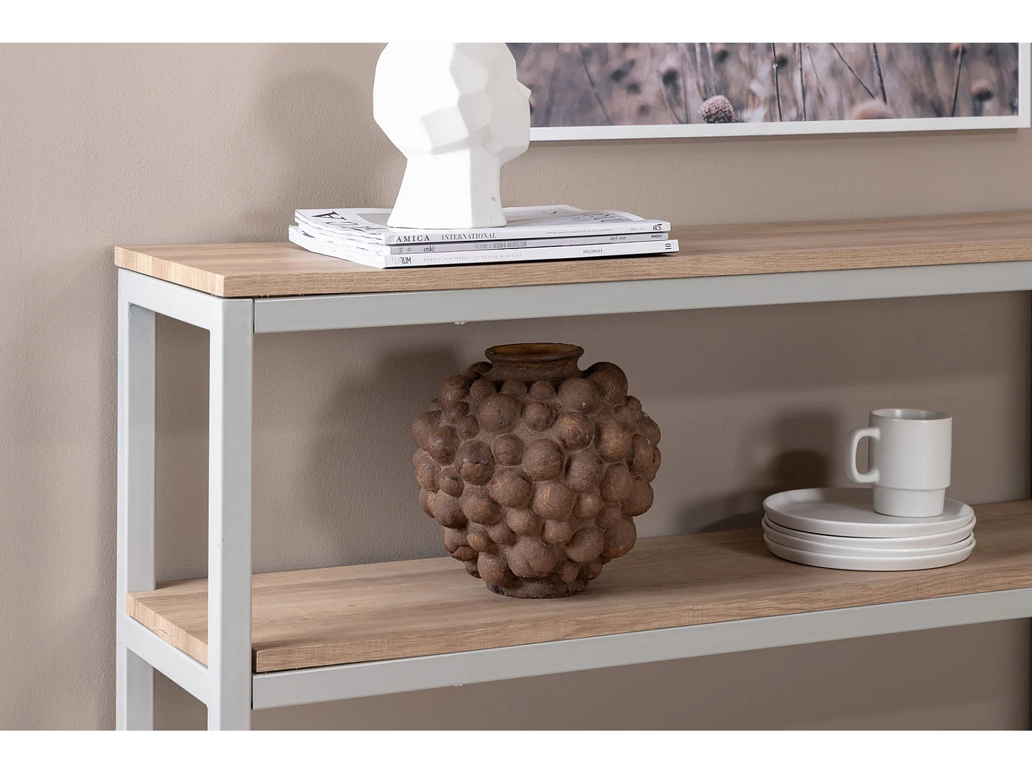 Rise Table console avec étagère 30x110 cm, finition frêne, gris.