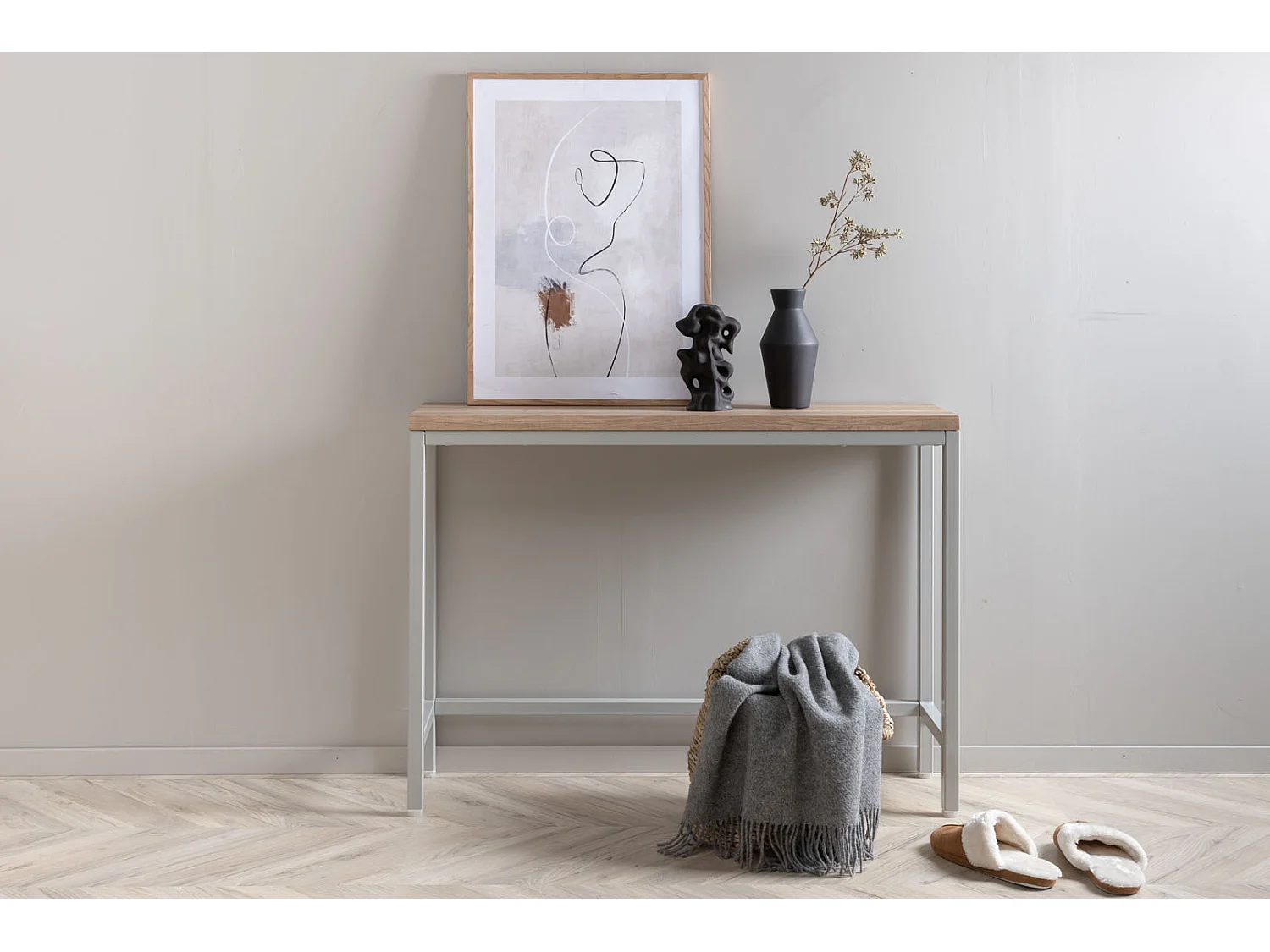 Rise Table console 30x110 cm, finition frêne, gris.