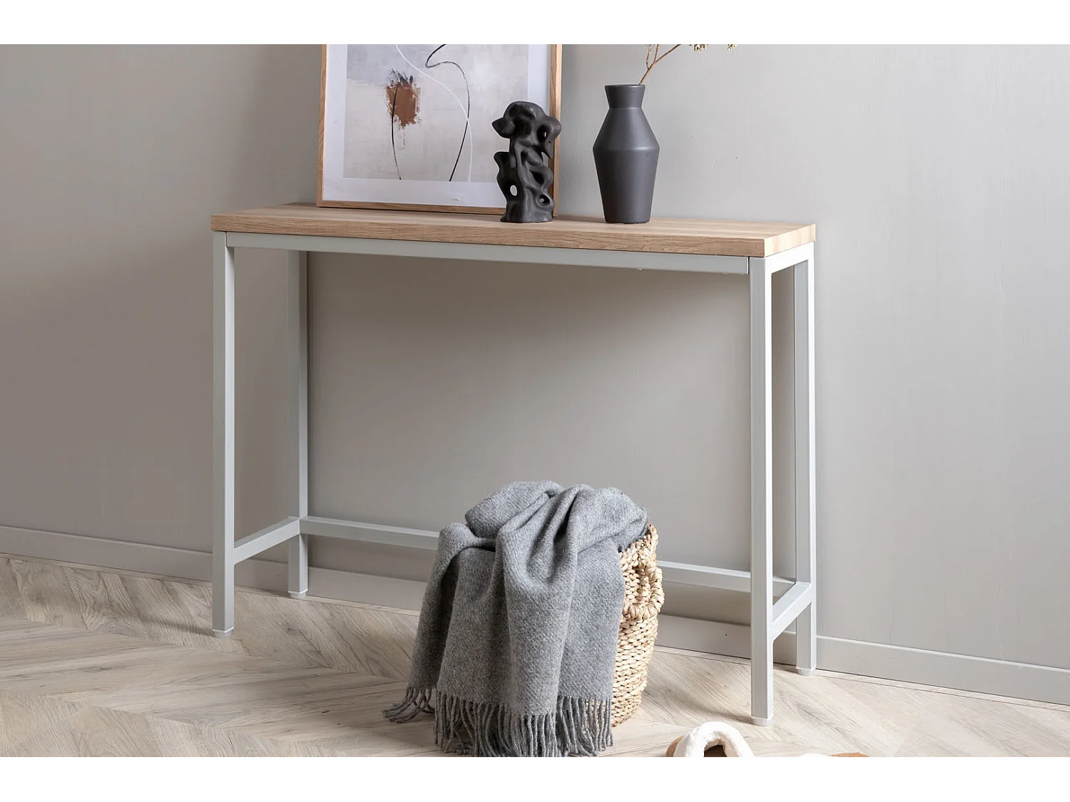 Rise Table console 30x110 cm, finition frêne, gris.