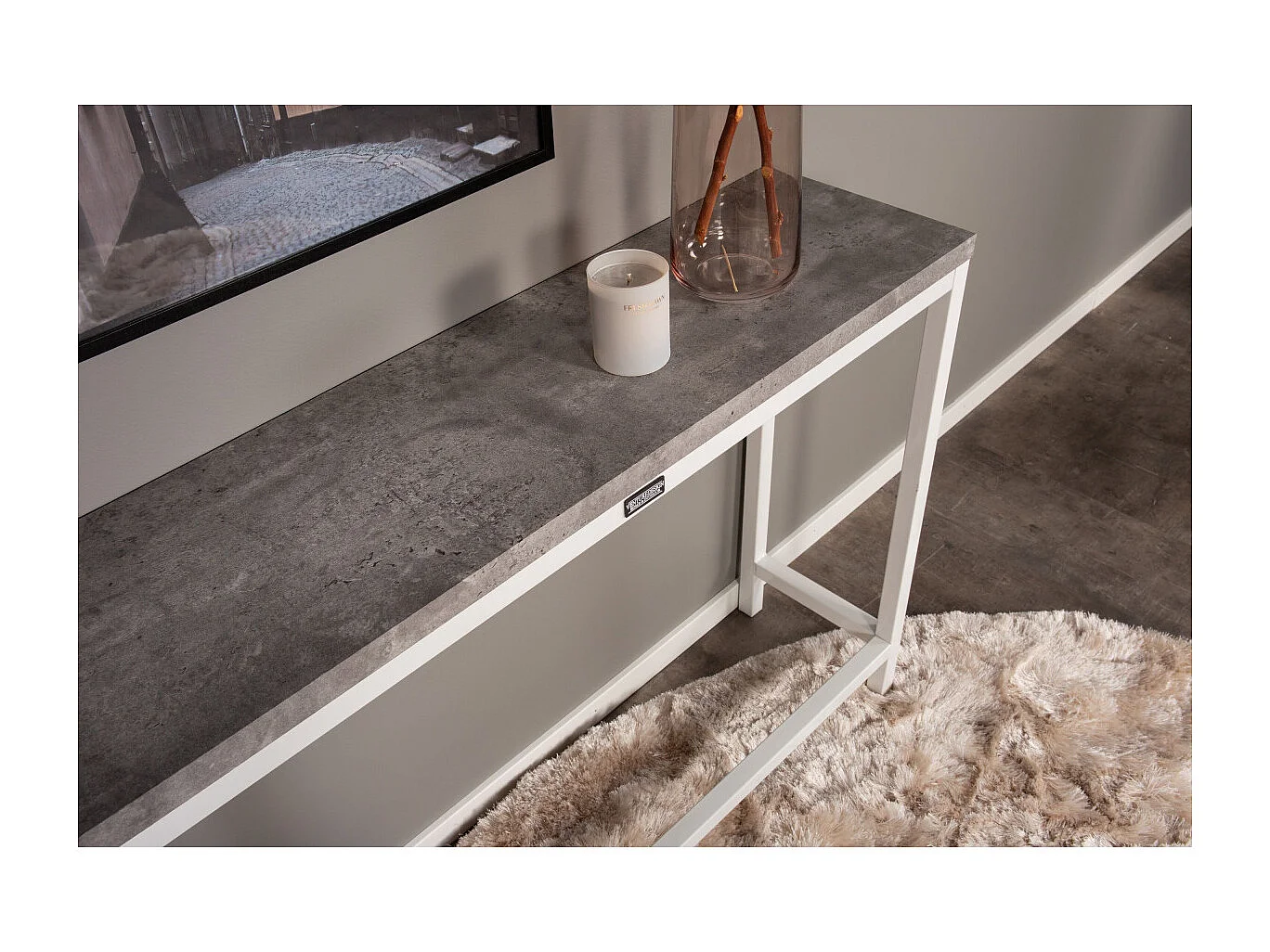 Rise sidetable 30x110 cm beton decor, wit.