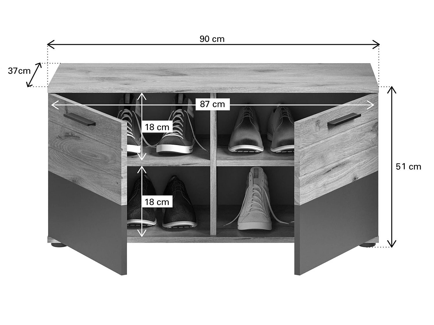 Mason banc avec stockage chêne décor.