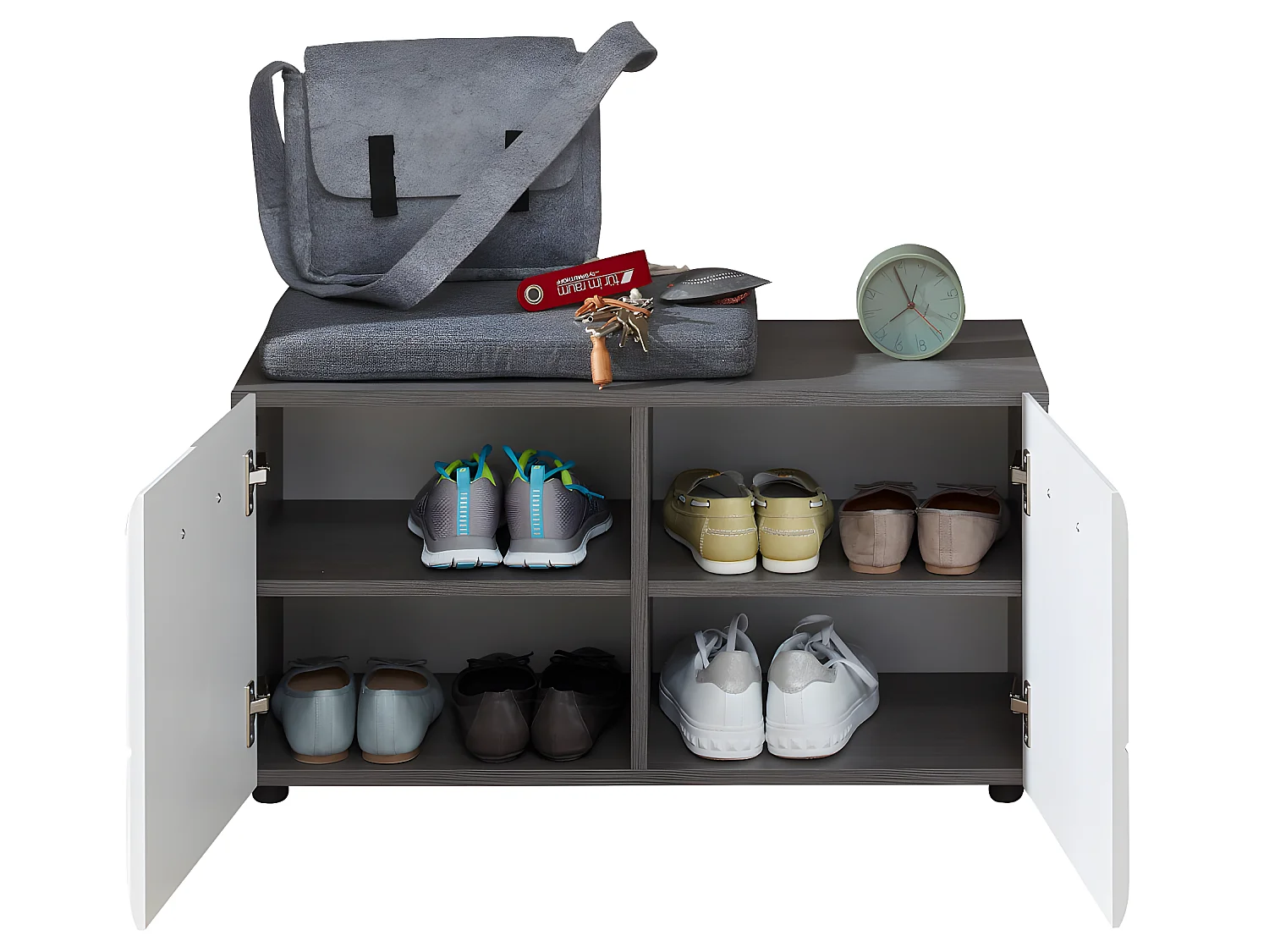 LineGD bank 2 deuren rookzilver, wit hoogglans.